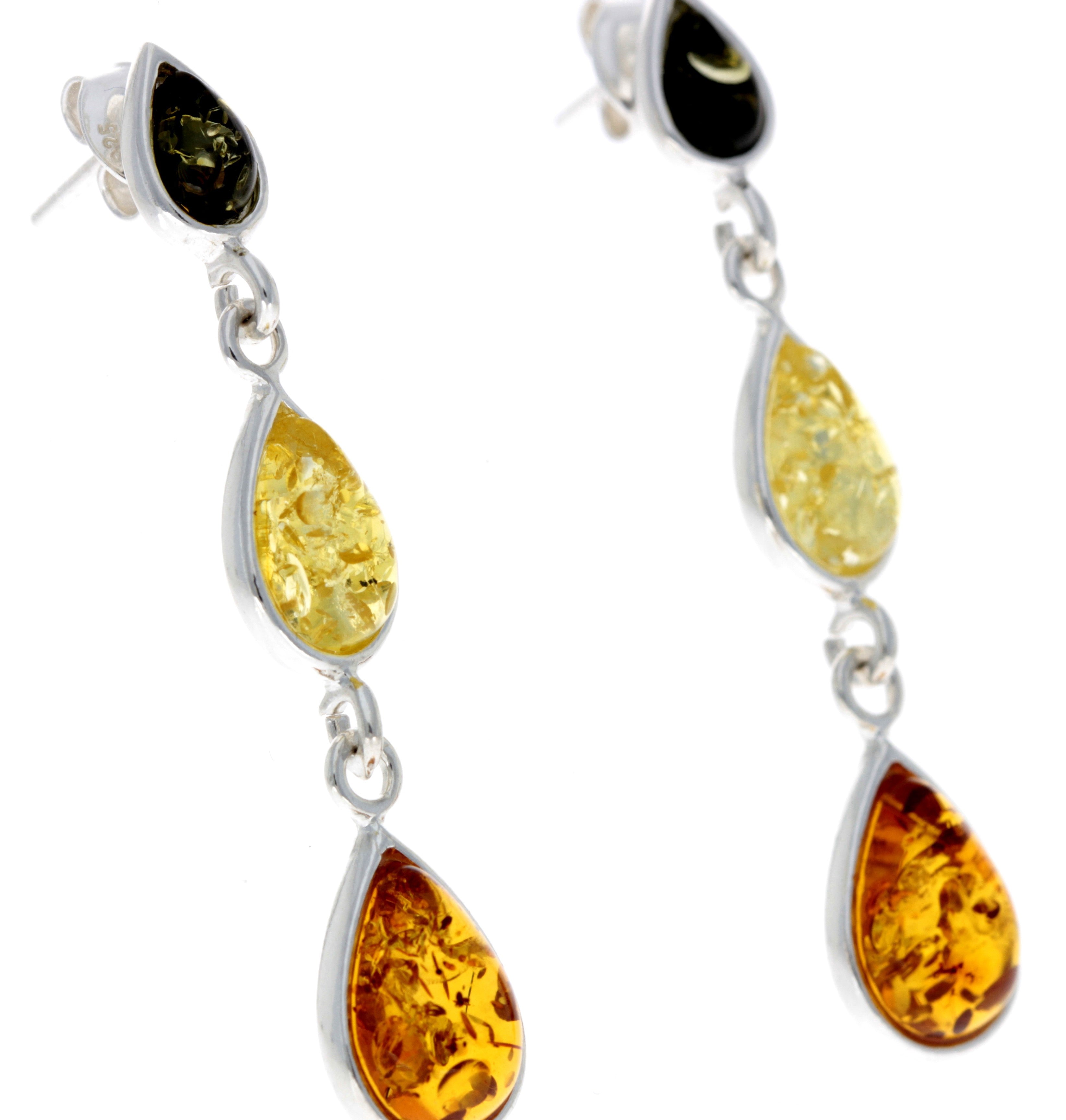 925 Sterling Silver and Genuine Baltic Amber Dangly Drop Earrings - GL150