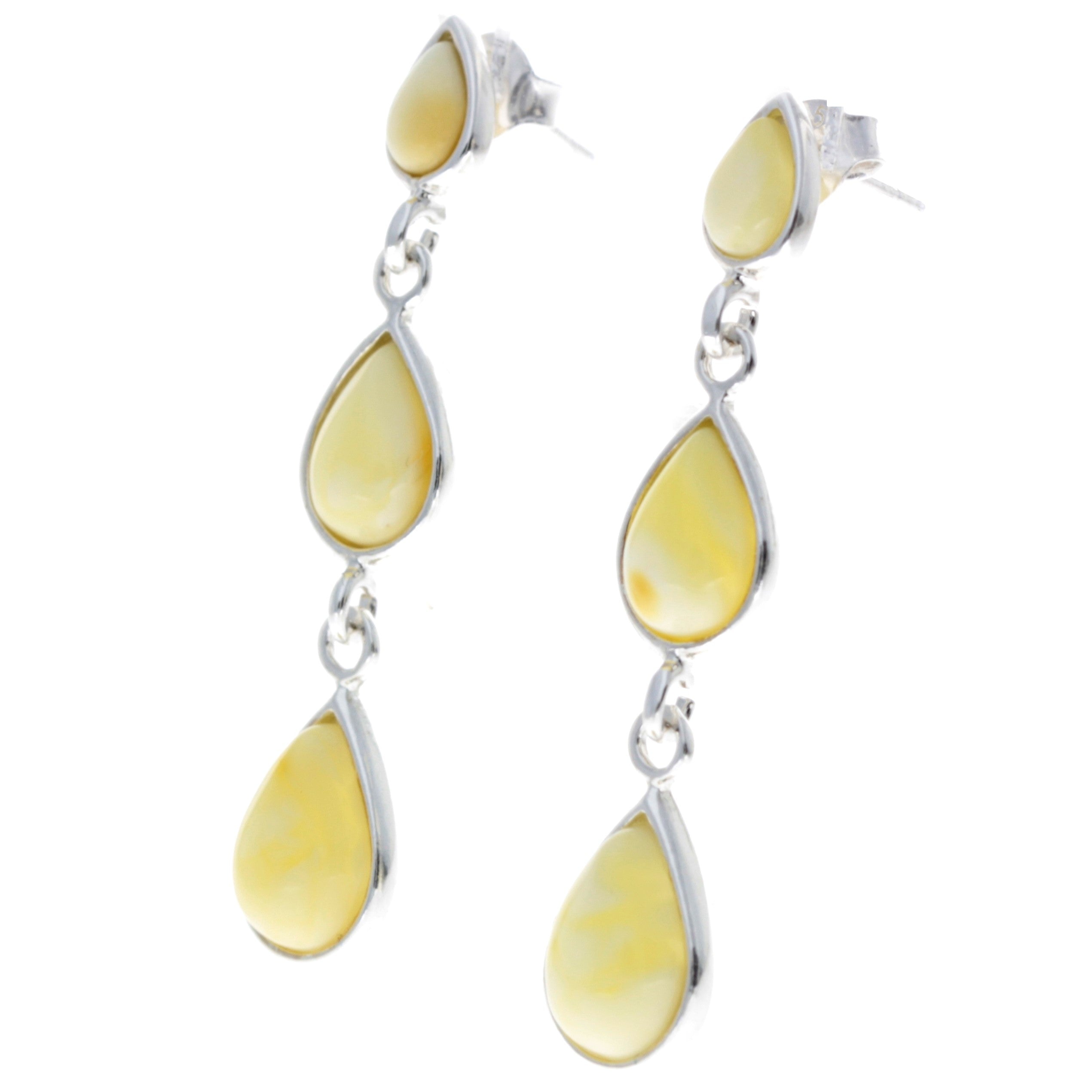 925 Sterling Silver and Genuine Baltic Amber Dangly Drop Earrings - GL150