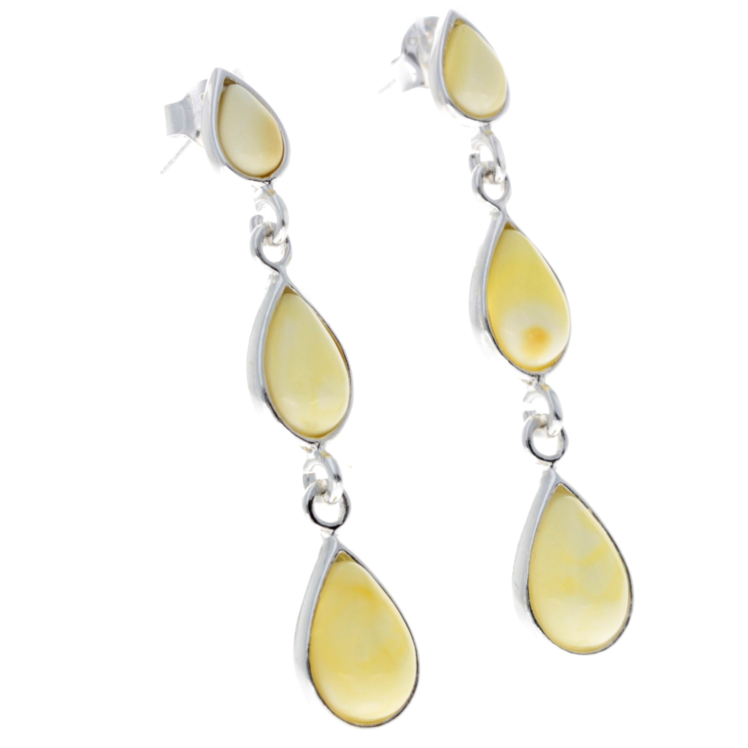 925 Sterling Silver and Genuine Baltic Amber Dangly Drop Earrings - GL150