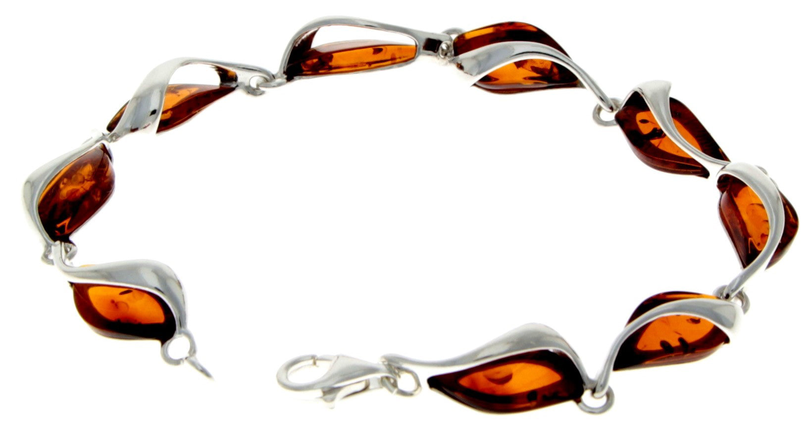 925 Sterling Silver & Cognac Baltic Amber Modern Link Bracelet - GL539