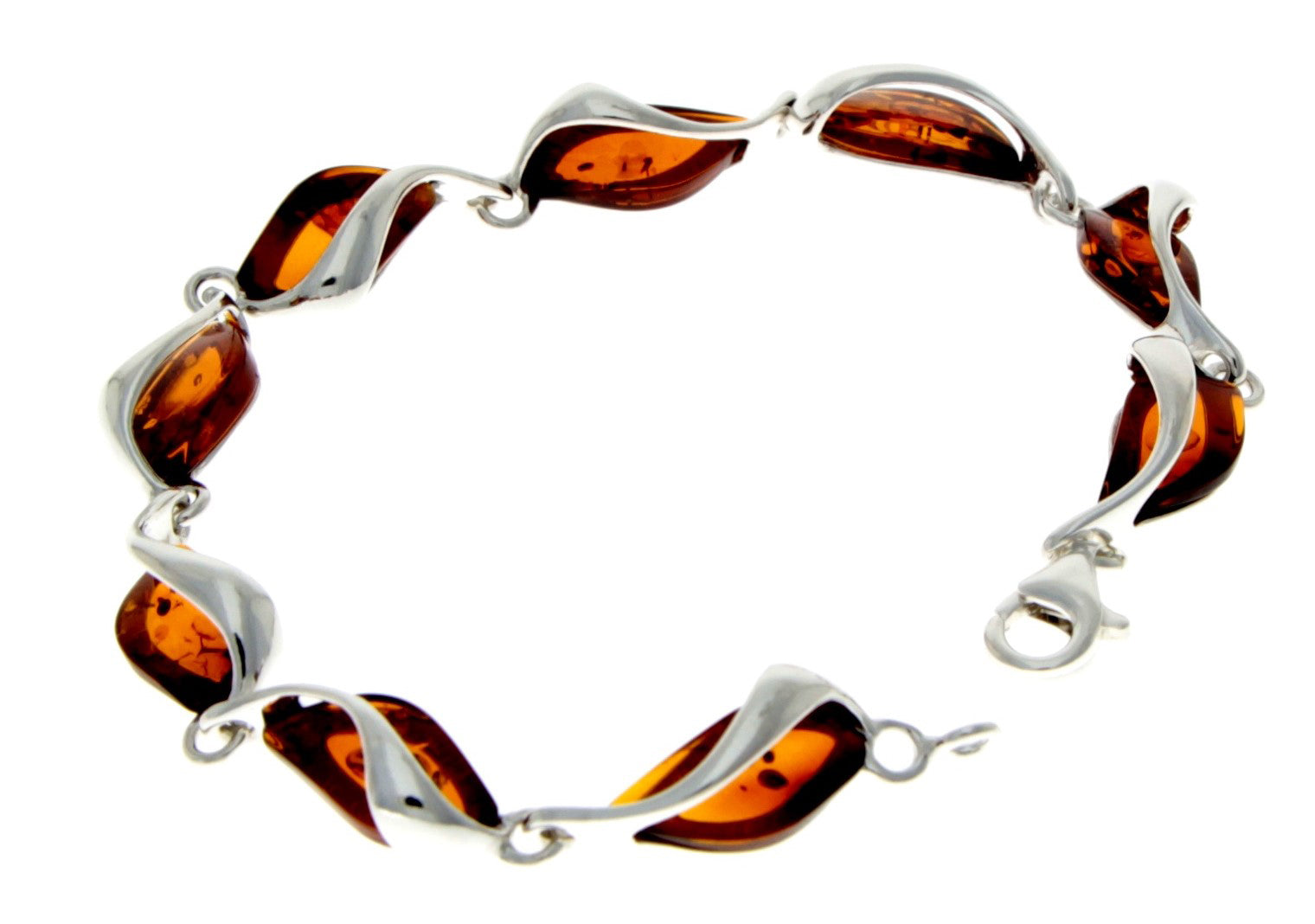 925 Sterling Silver & Cognac Baltic Amber Modern Link Bracelet - GL539