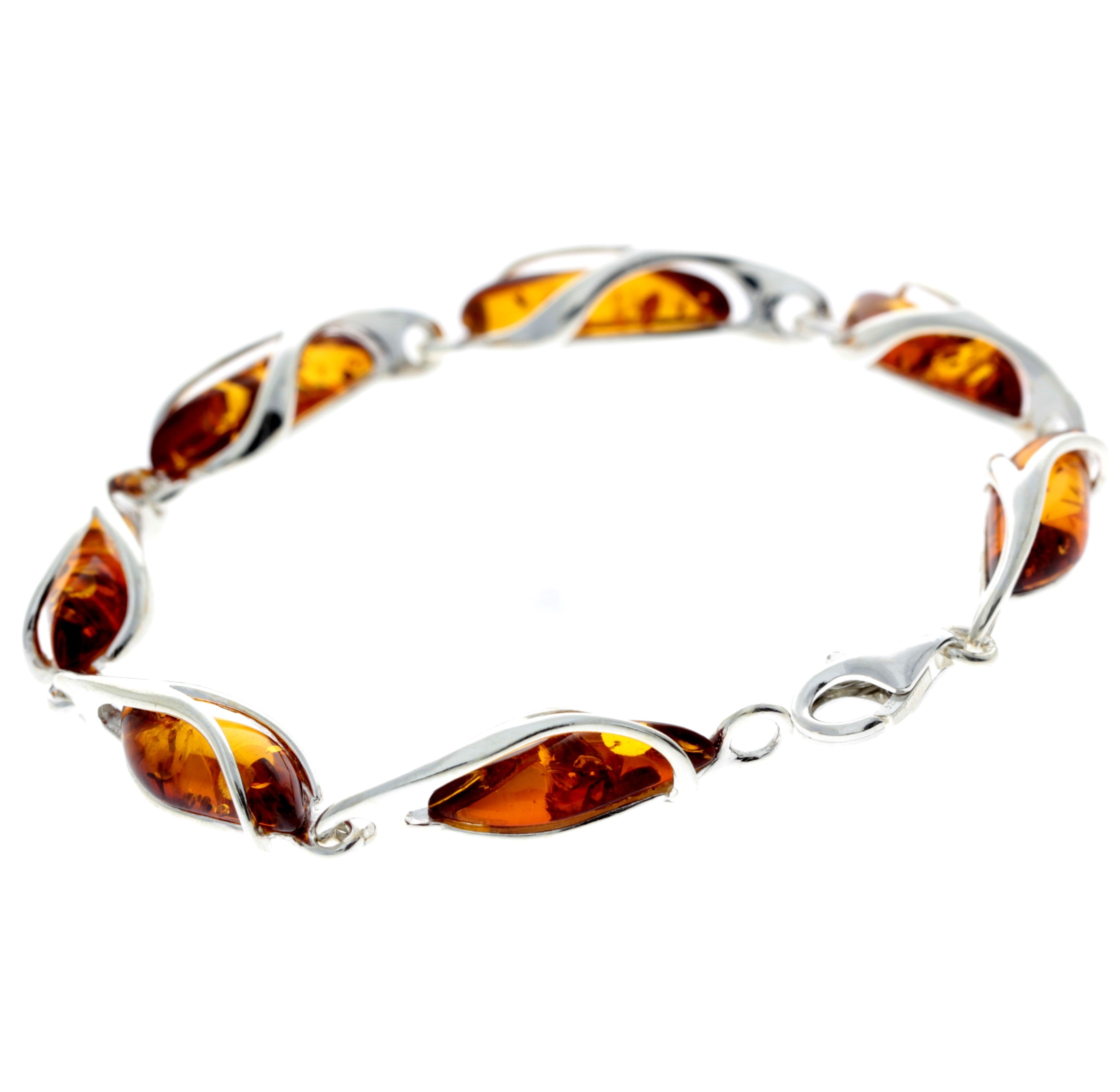 925 Sterling Silver & Baltic Amber Modern Link Bracelet - GL547