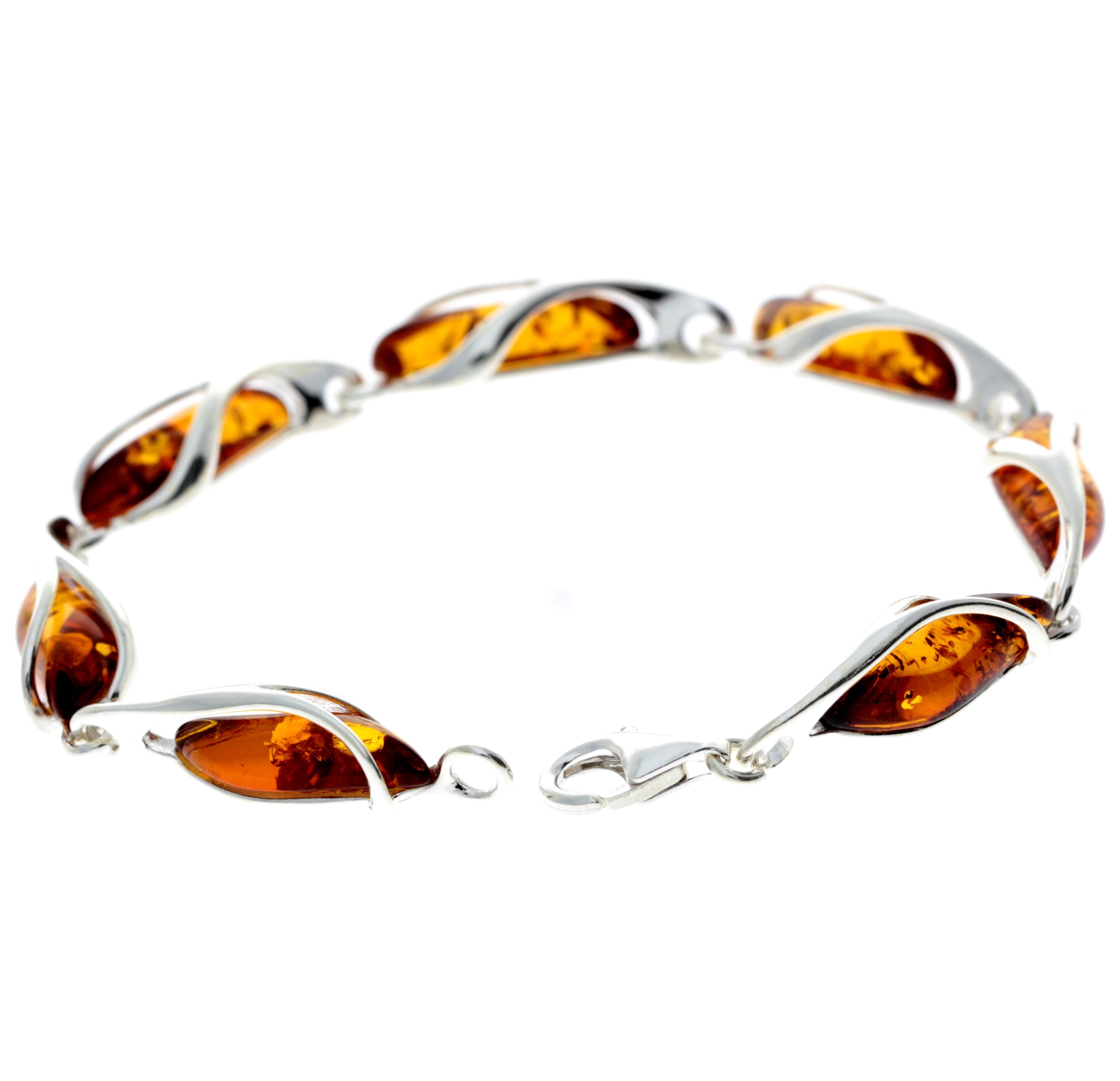 925 Sterling Silver & Baltic Amber Modern Link Bracelet - GL547