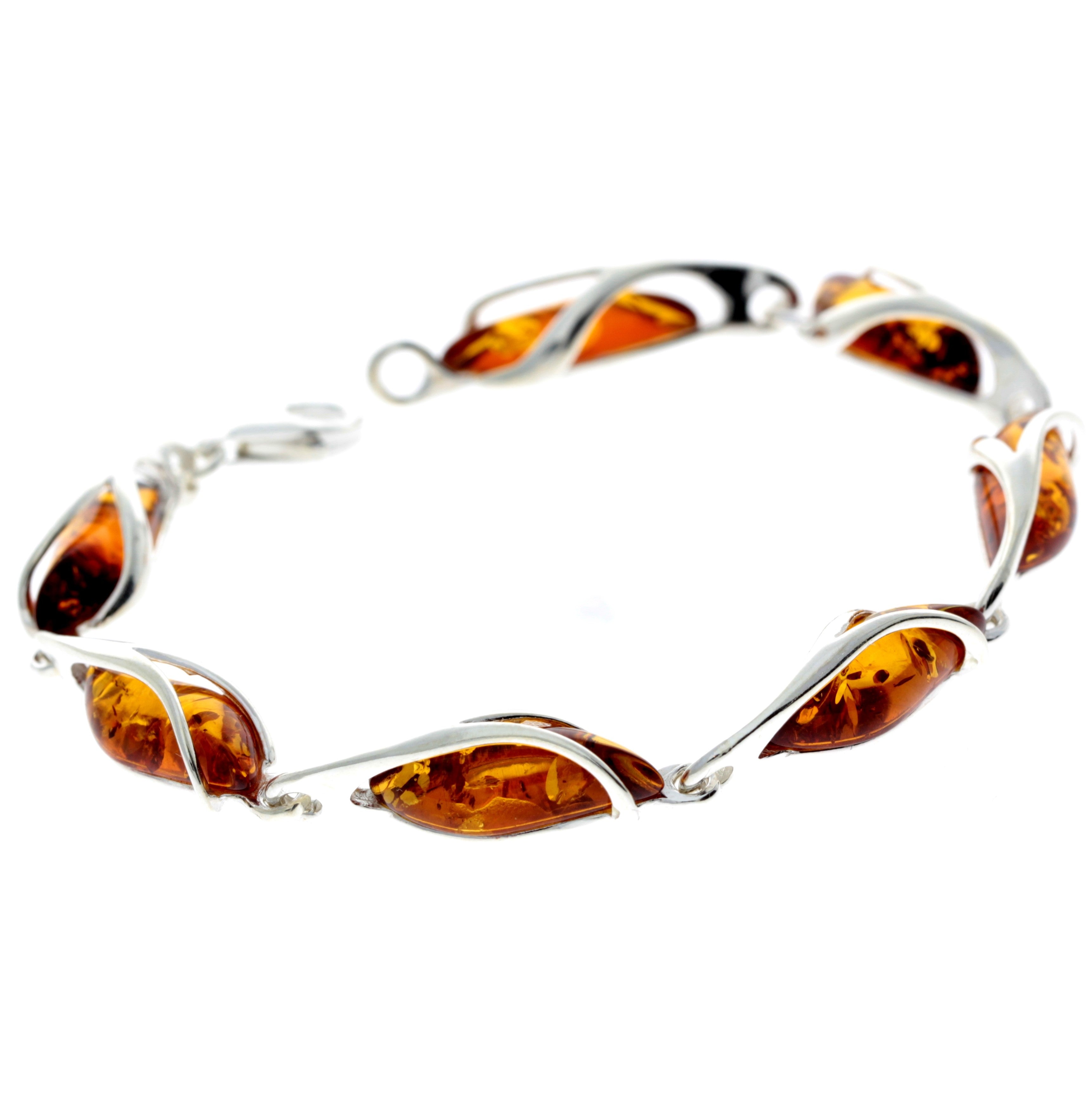 925 Sterling Silver & Baltic Amber Modern Link Bracelet - GL547