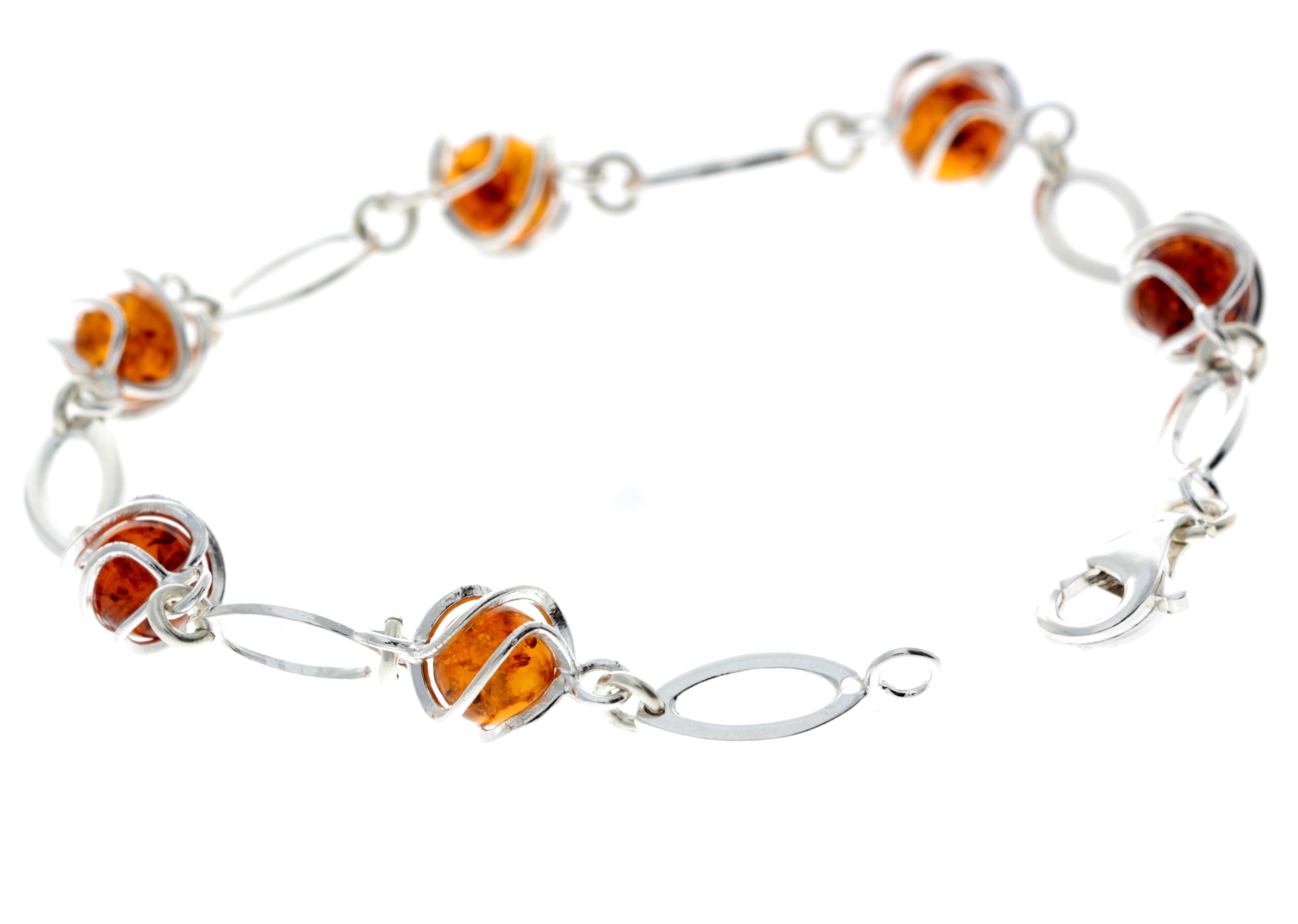 925 Sterling Silver & Baltic Amber Modern Link Bracelet - GL502