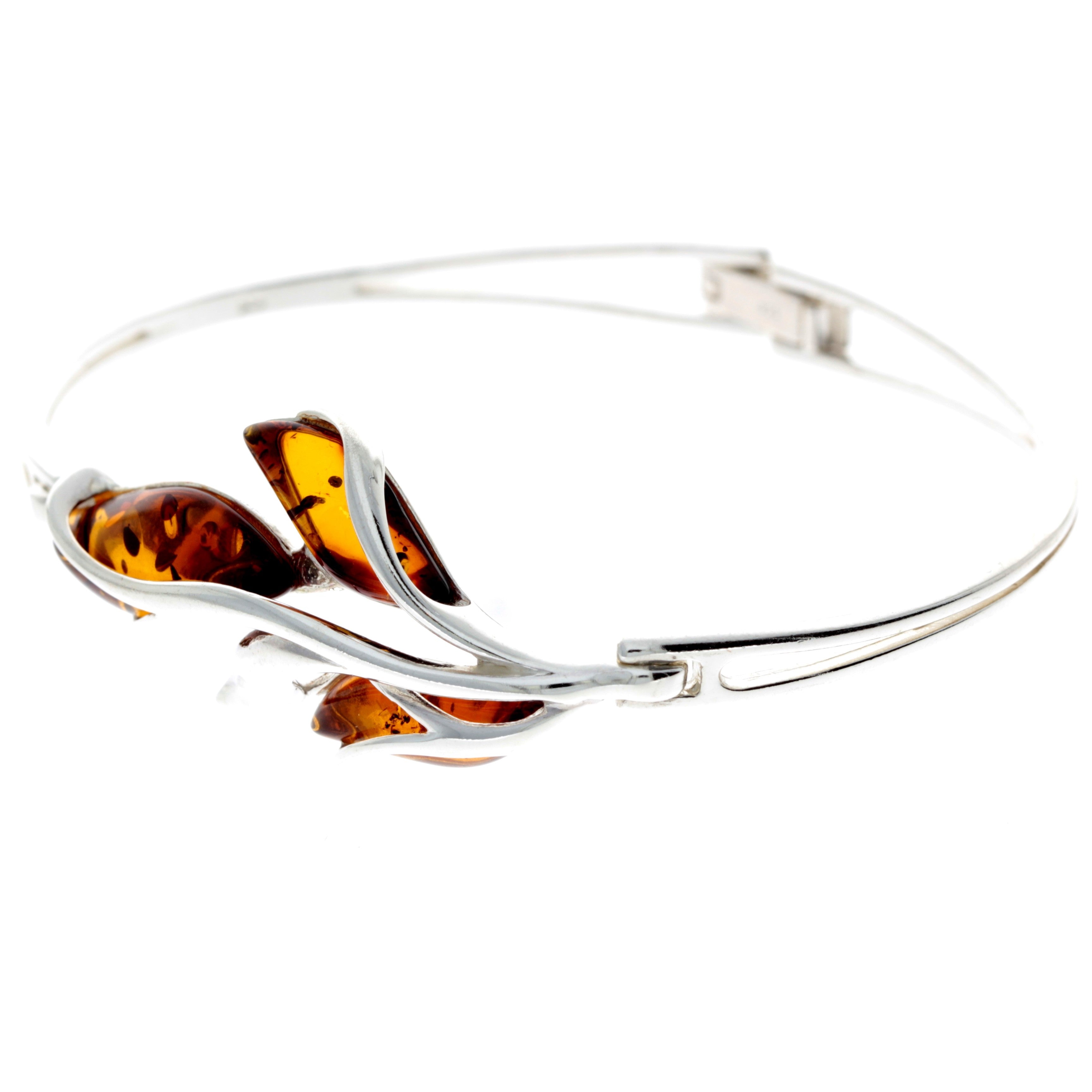 925 Sterling Silver & Baltic Amber 3 Stone Modern Bangle - GL548