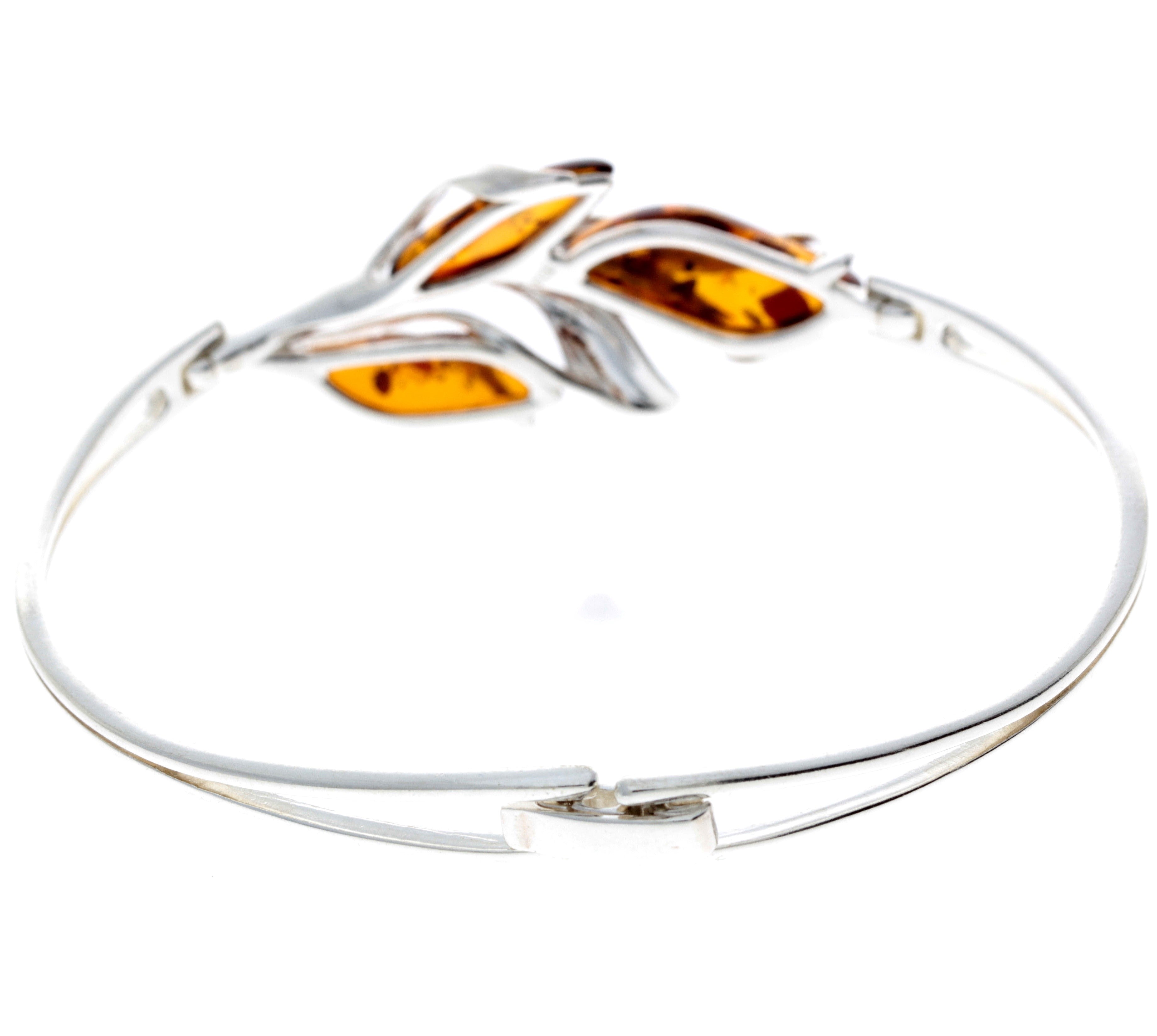 925 Sterling Silver & Baltic Amber 3 Stone Modern Bangle - GL548