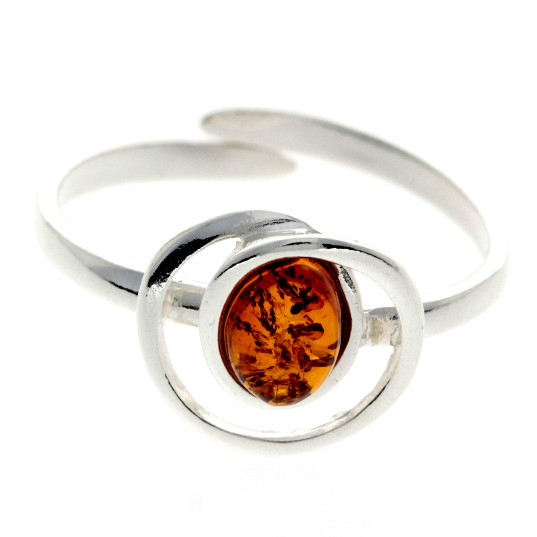 925 Sterling Silver & Baltic Amber Modern Adjustable Ring - GL489A