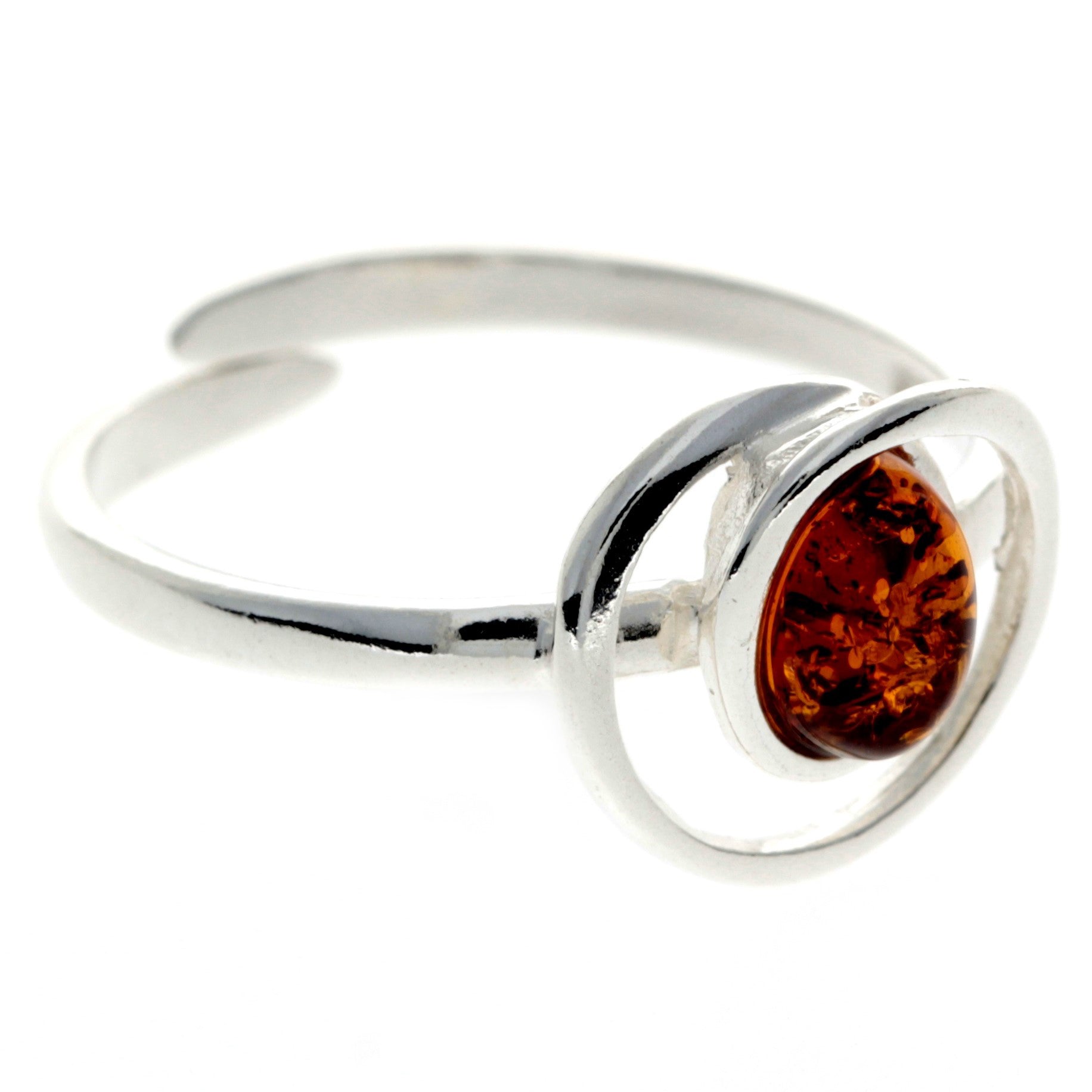 925 Sterling Silver & Baltic Amber Modern Adjustable Ring - GL489A