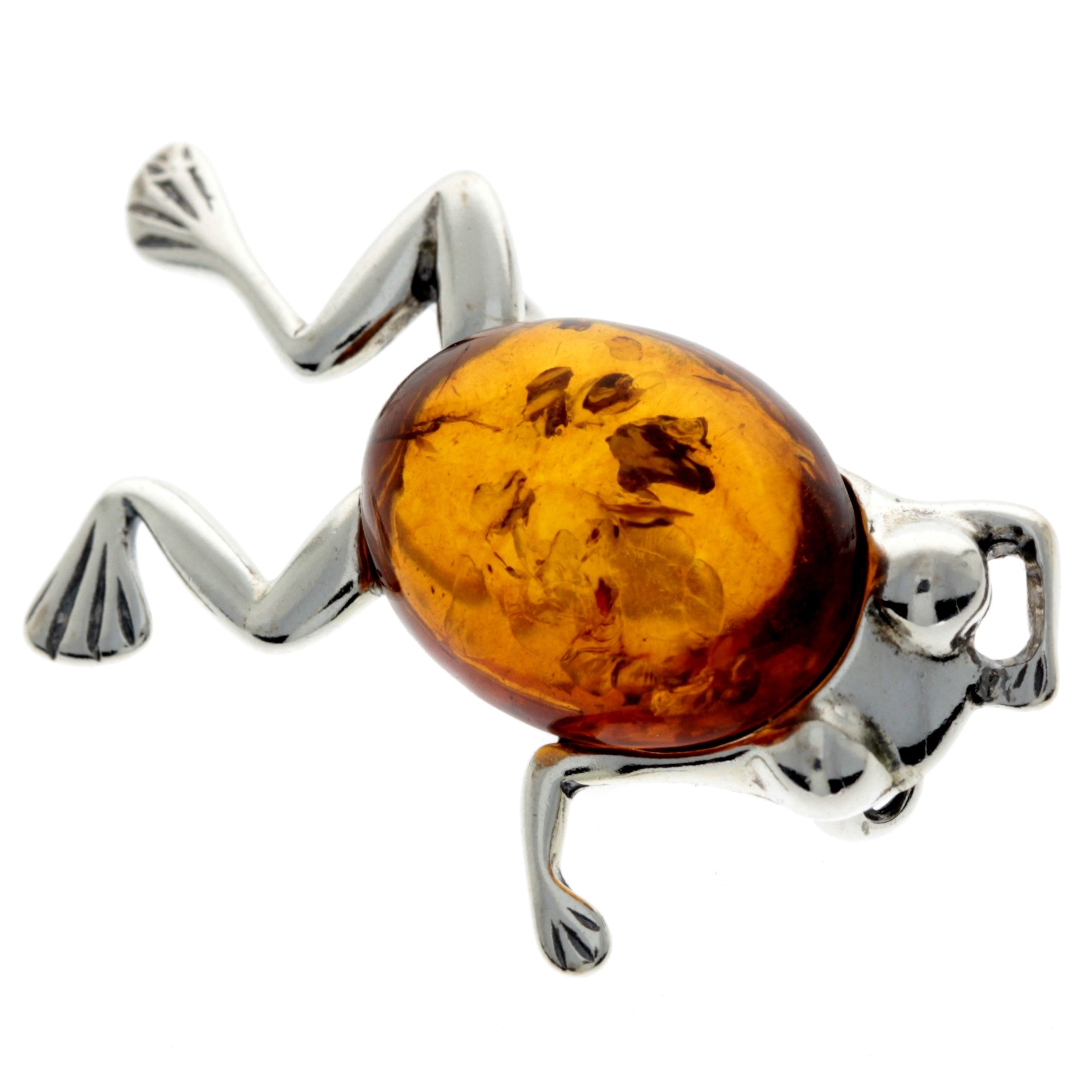 925 Sterling Silver & Baltic Amber Frog Brooch - 4011