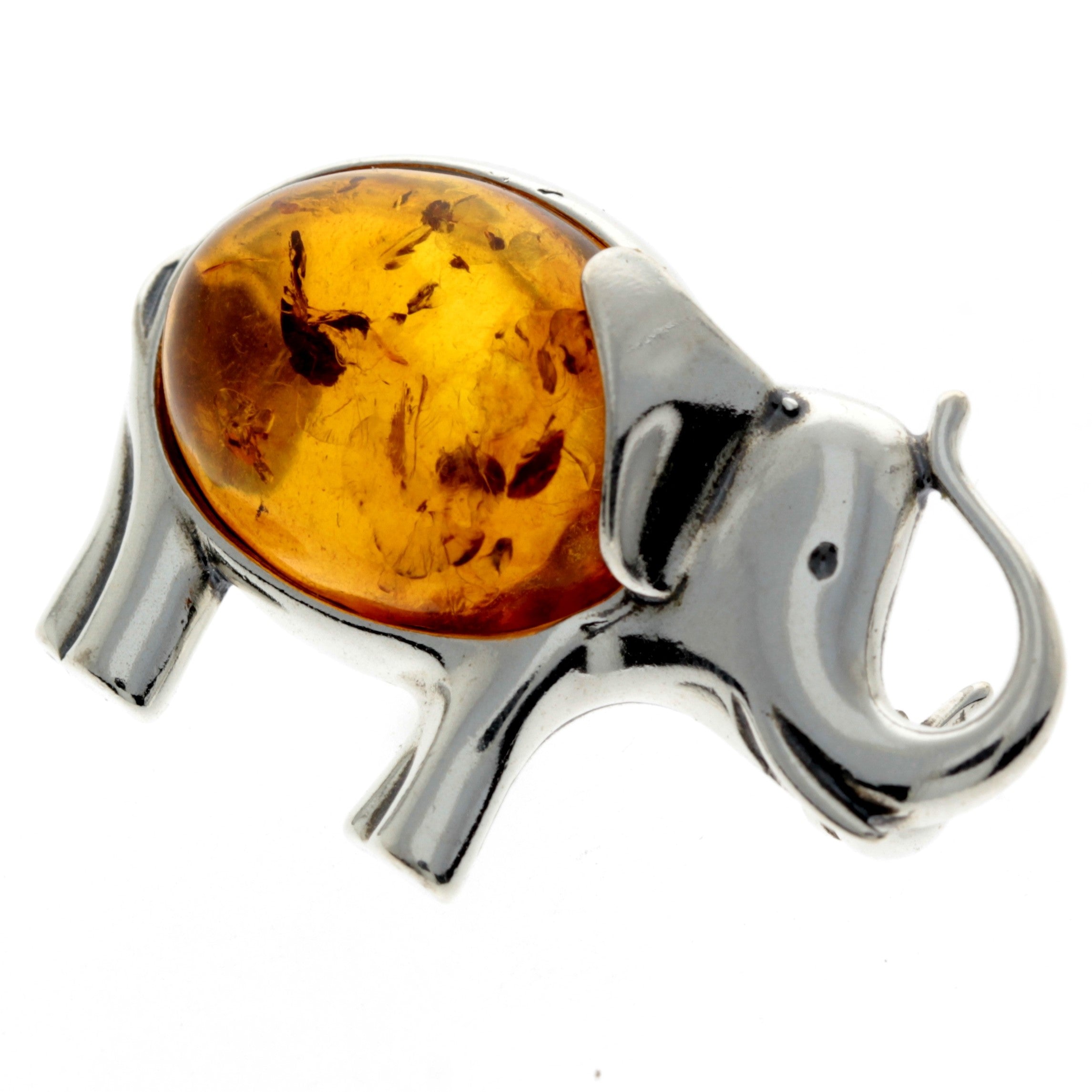 925 Sterling Silver & Baltic Amber Elephant Brooch - 4010