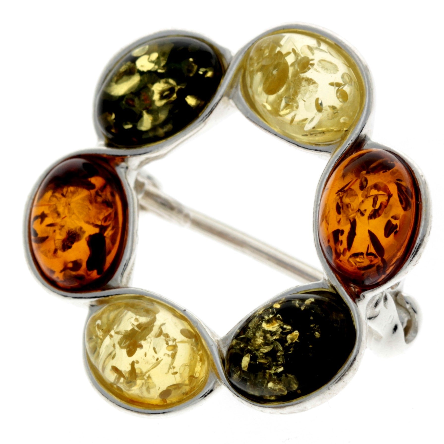 925 Sterling Silver & Baltic Amber Classic Round Brooch - 4174X