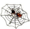 925 Sterling Silver & Baltic Amber Spider on the web Brooch - 4039