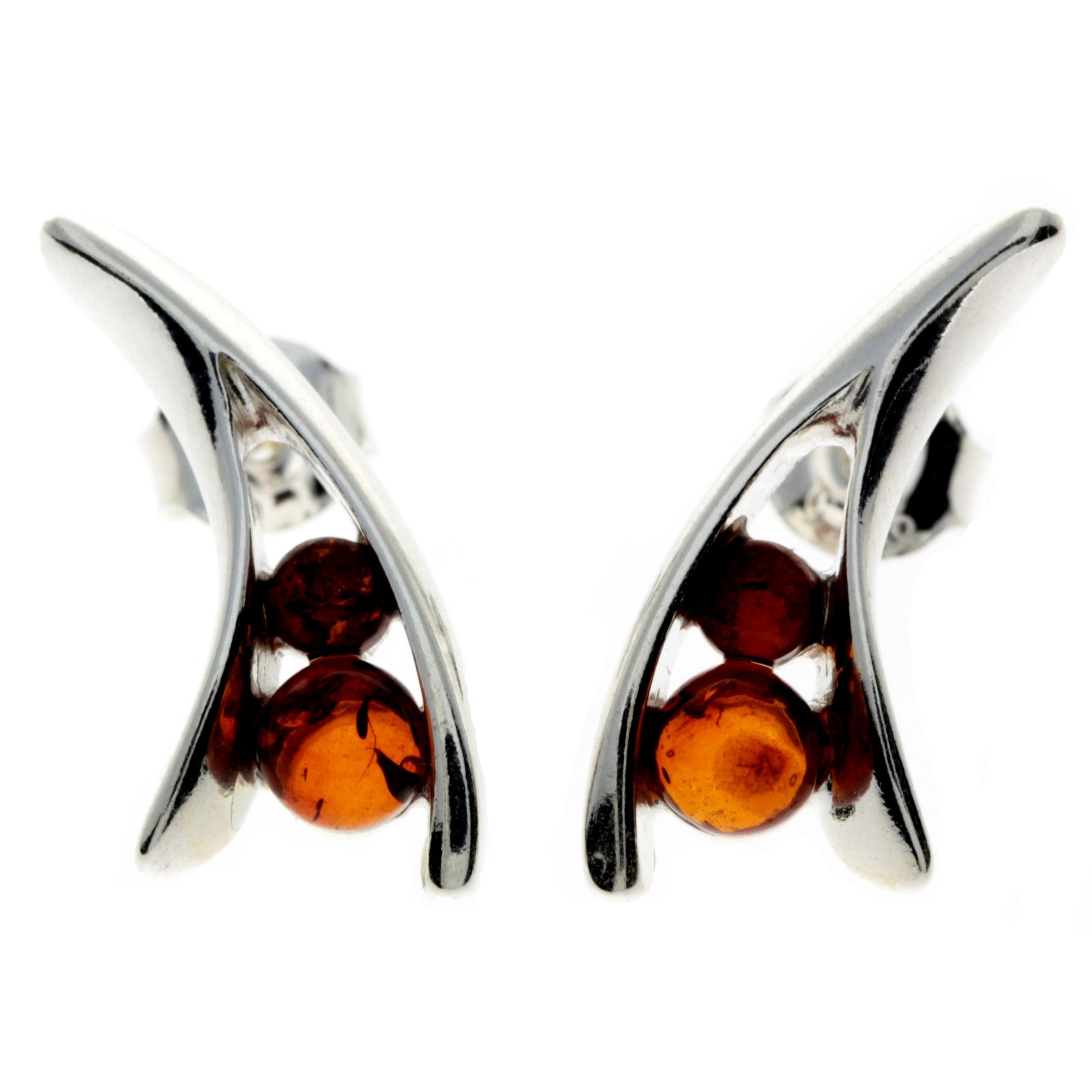 925 Sterling Silver & Baltic Amber Modern Studs Earrings - GL112