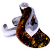 925 Sterling Silver & Genuine Green Baltic Amber Unique Ring - RG0602