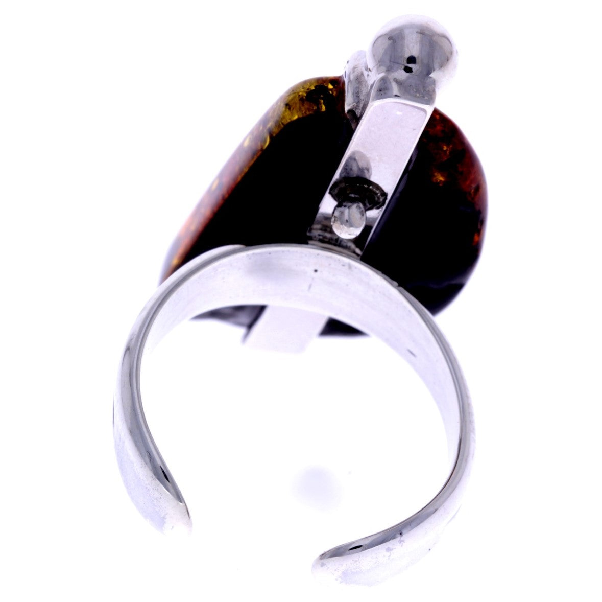 925 Sterling Silver & Genuine Green Baltic Amber Unique Ring - RG0607