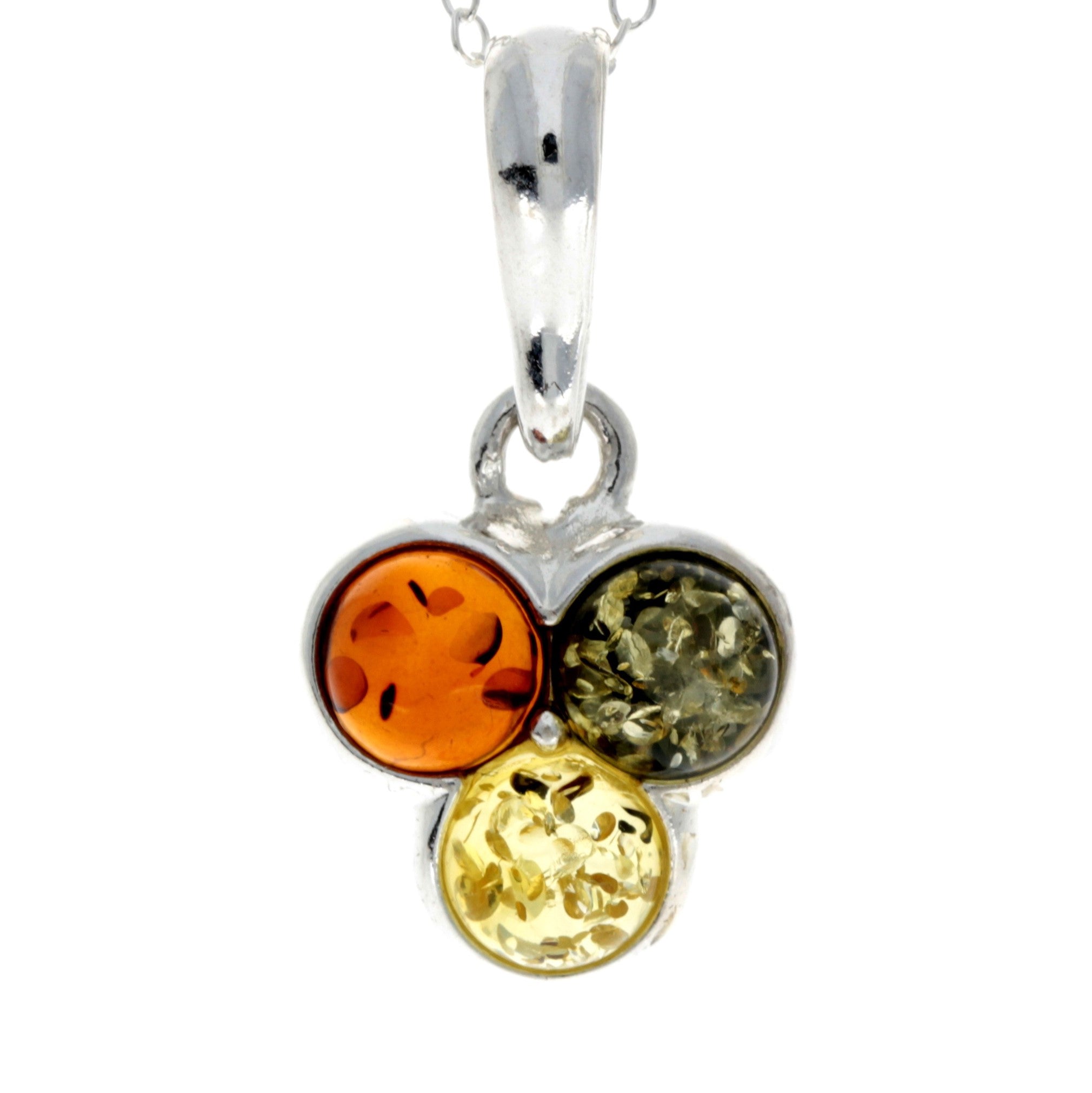 925 Sterling Silver & Baltic Amber 3 Stone Classic Pendant - 1847