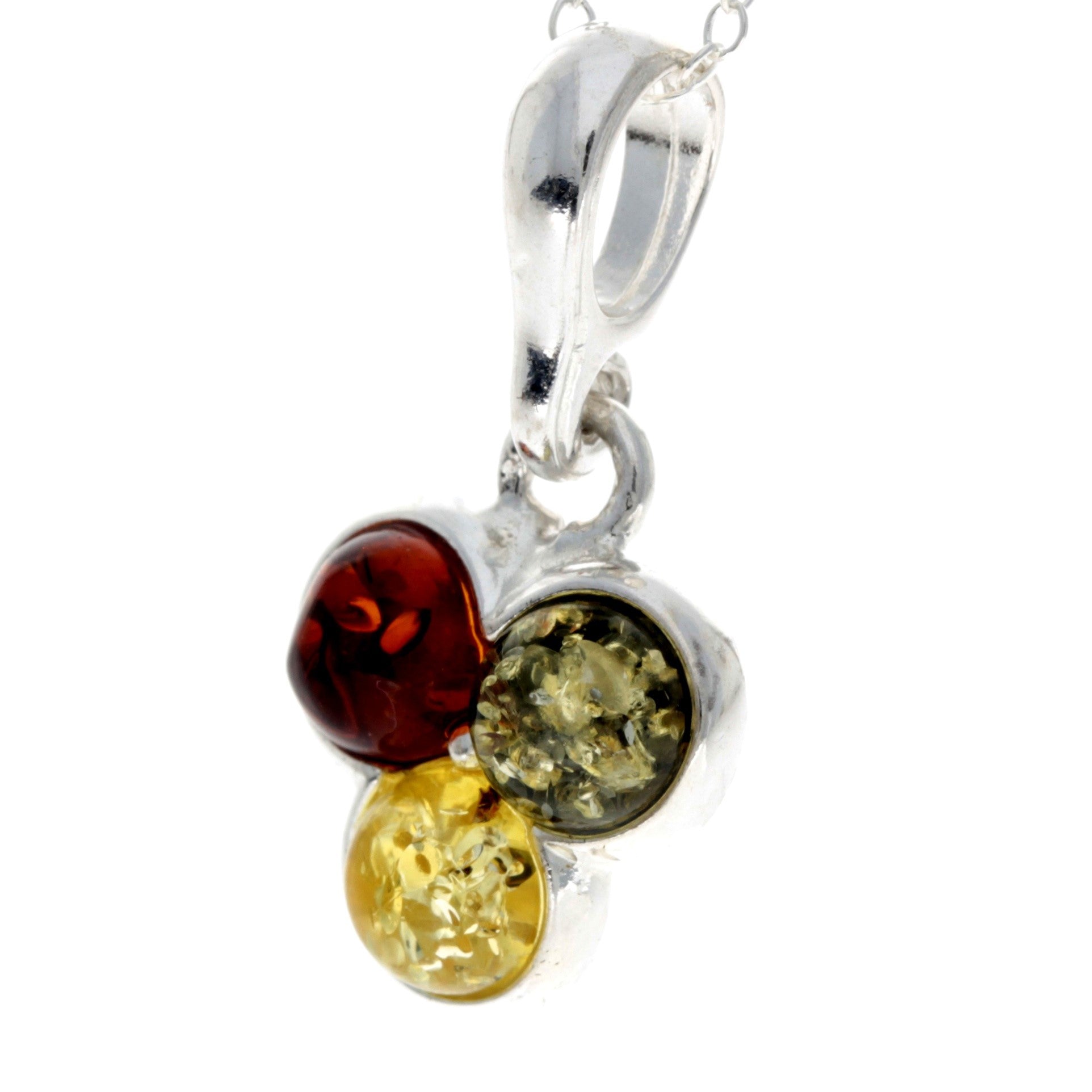 925 Sterling Silver & Baltic Amber 3 Stone Classic Pendant - 1847