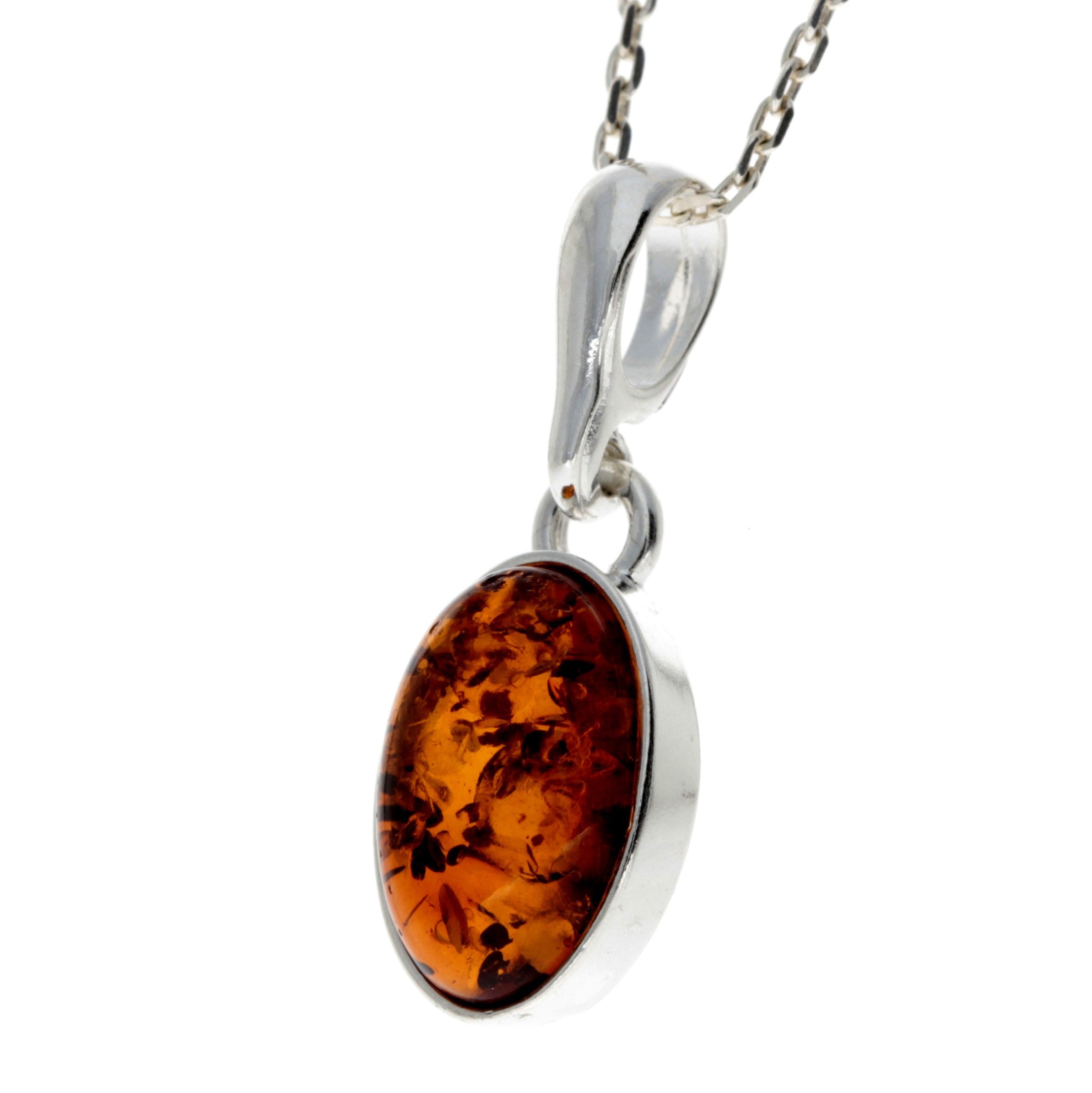 925 Sterling Silver & Genuine Baltic Amber Classic Oval Pendant - 456