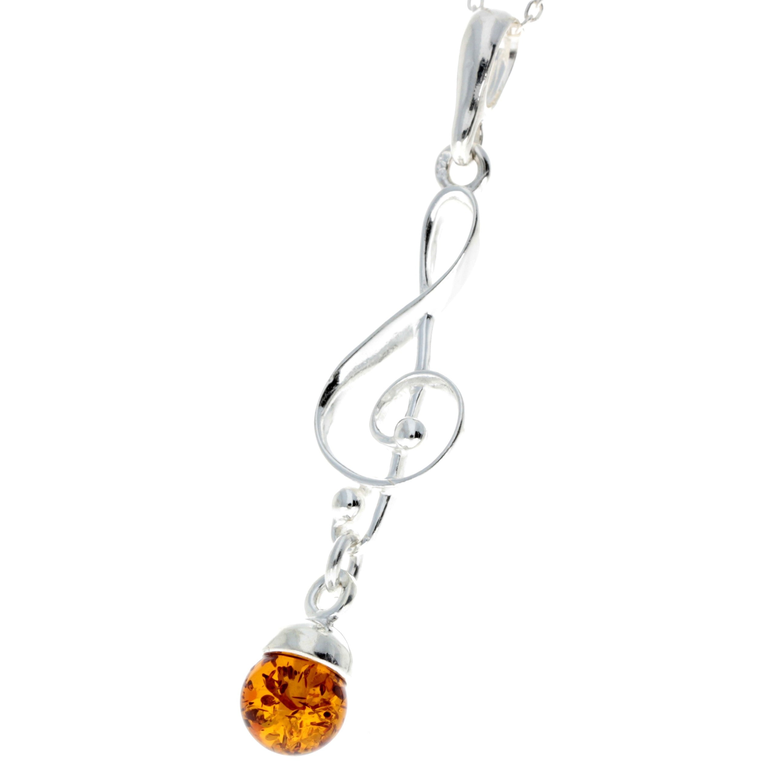 925 Sterling Silver & Baltic Amber Treble Clef Pendant - 576