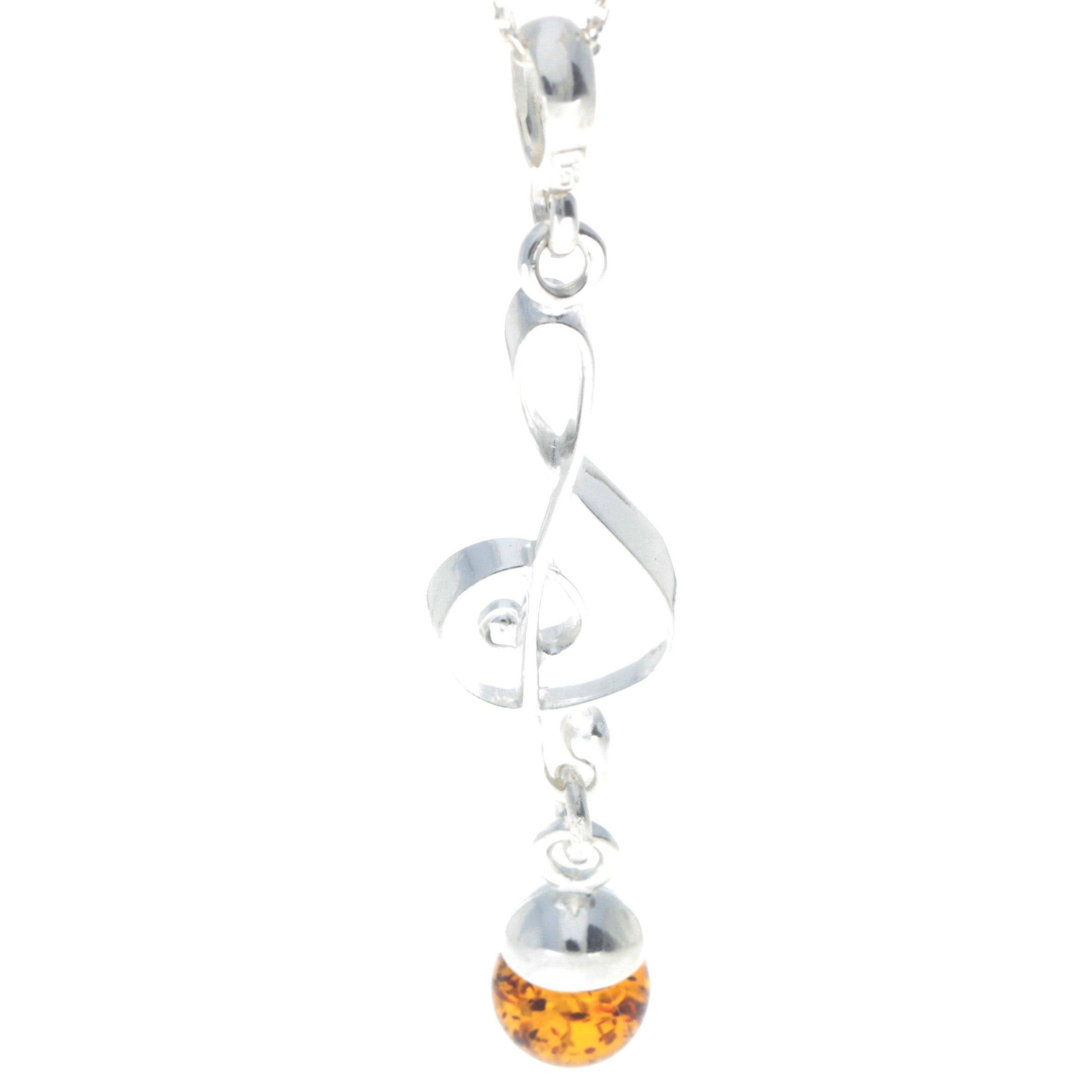 925 Sterling Silver & Baltic Amber Treble Clef Pendant - 576