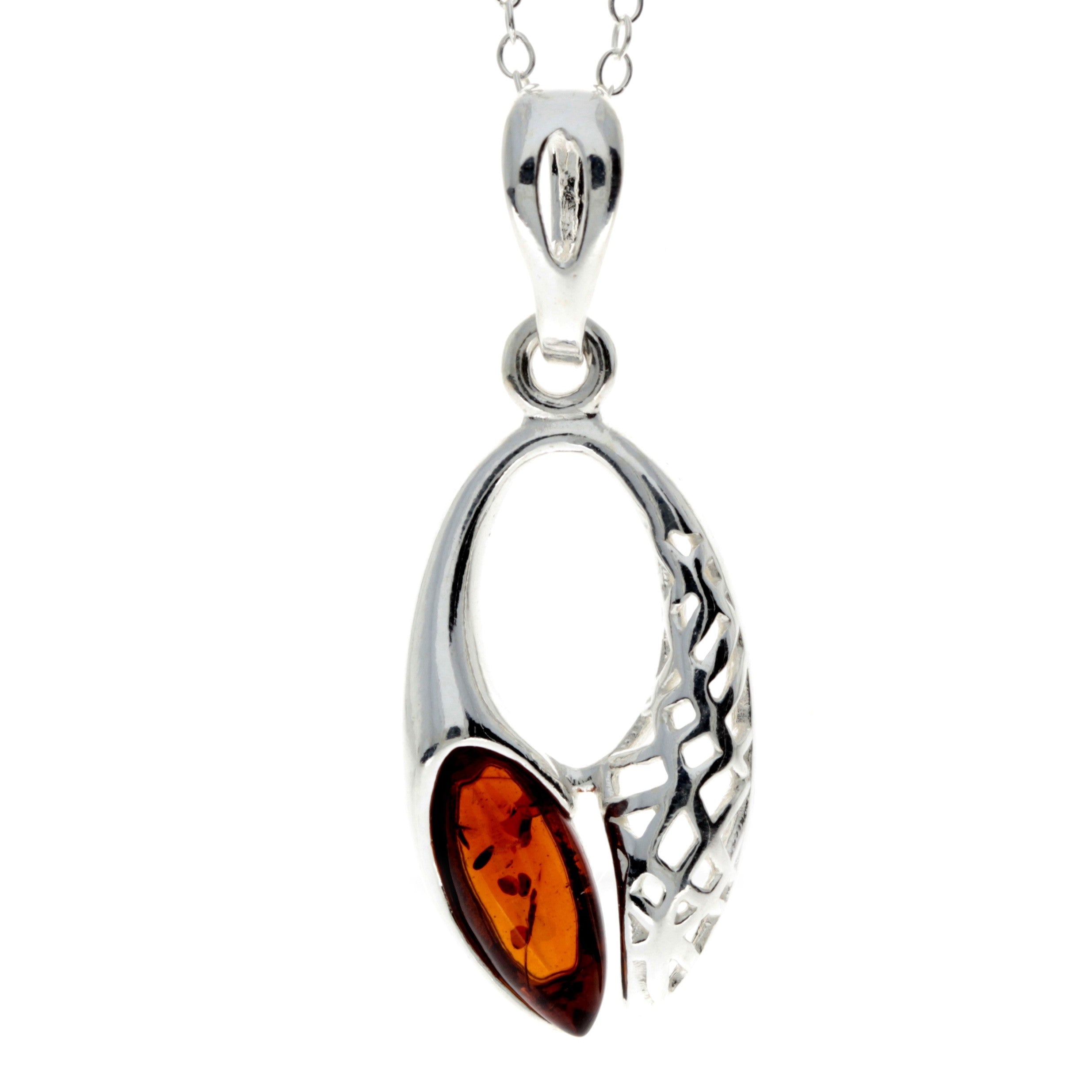 925 Sterling Silver & Baltic Amber Modern Pendant - GL397