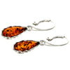 925 Sterling Silver & Baltic Amber Modern Teardrop Drop / Dangle Earrings - G028