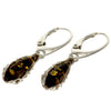 925 Sterling Silver & Baltic Amber Modern Teardrop Drop / Dangle Earrings - G028