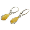 925 Sterling Silver & Baltic Amber Modern Teardrop Drop / Dangle Earrings - G028