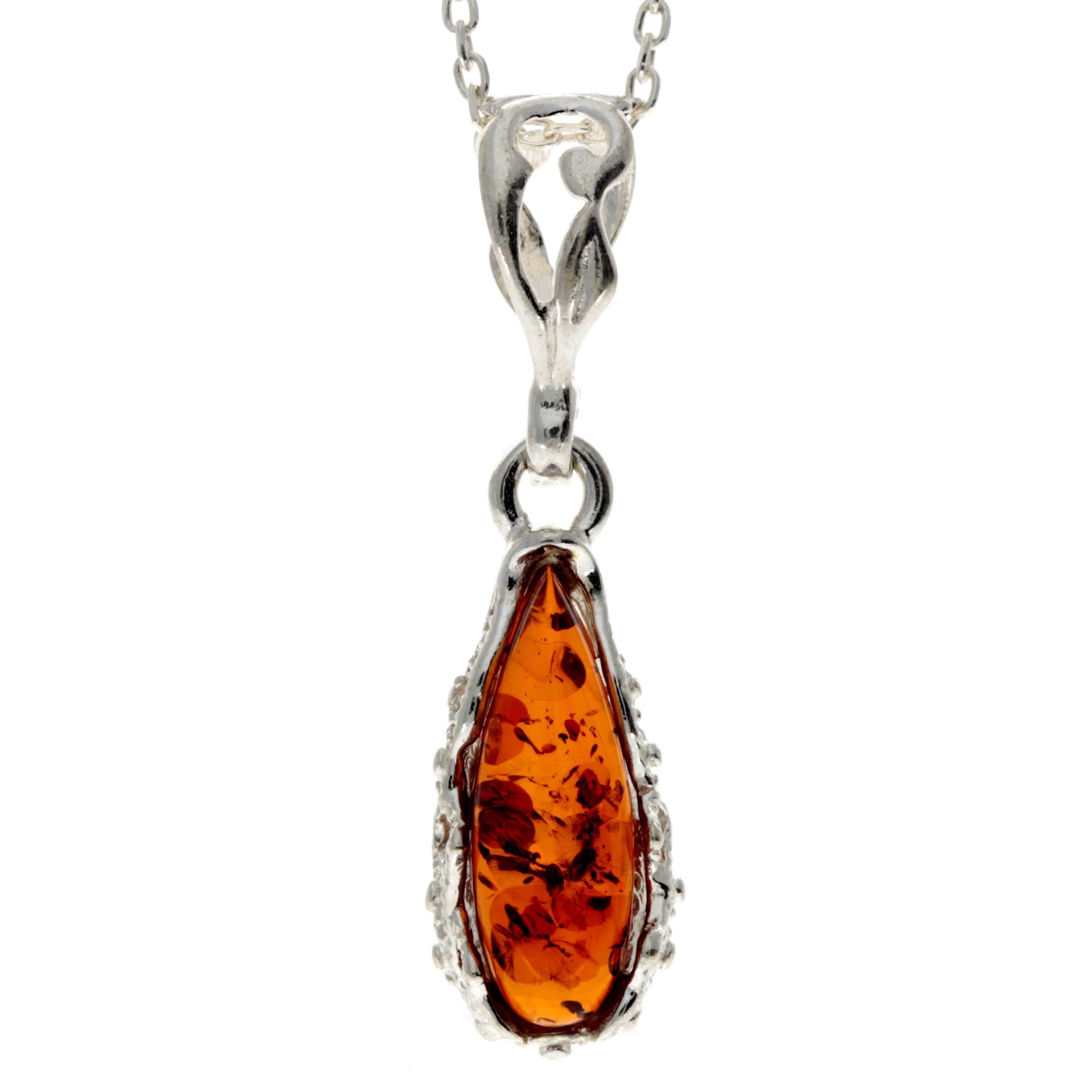 925 Sterling Silver & Baltic Amber Modern Teardrop Pendant - G233