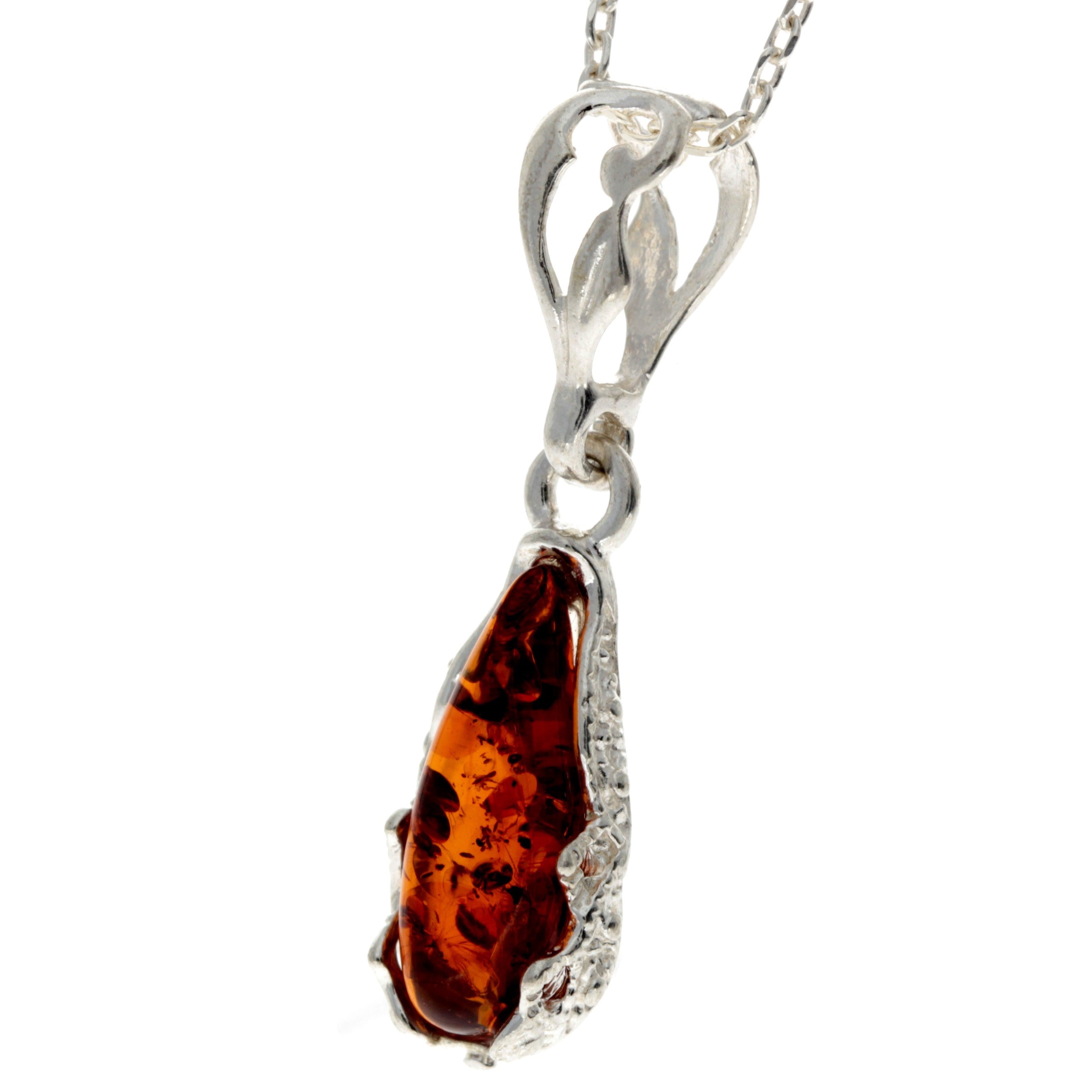 925 Sterling Silver & Baltic Amber Modern Teardrop Pendant - G233