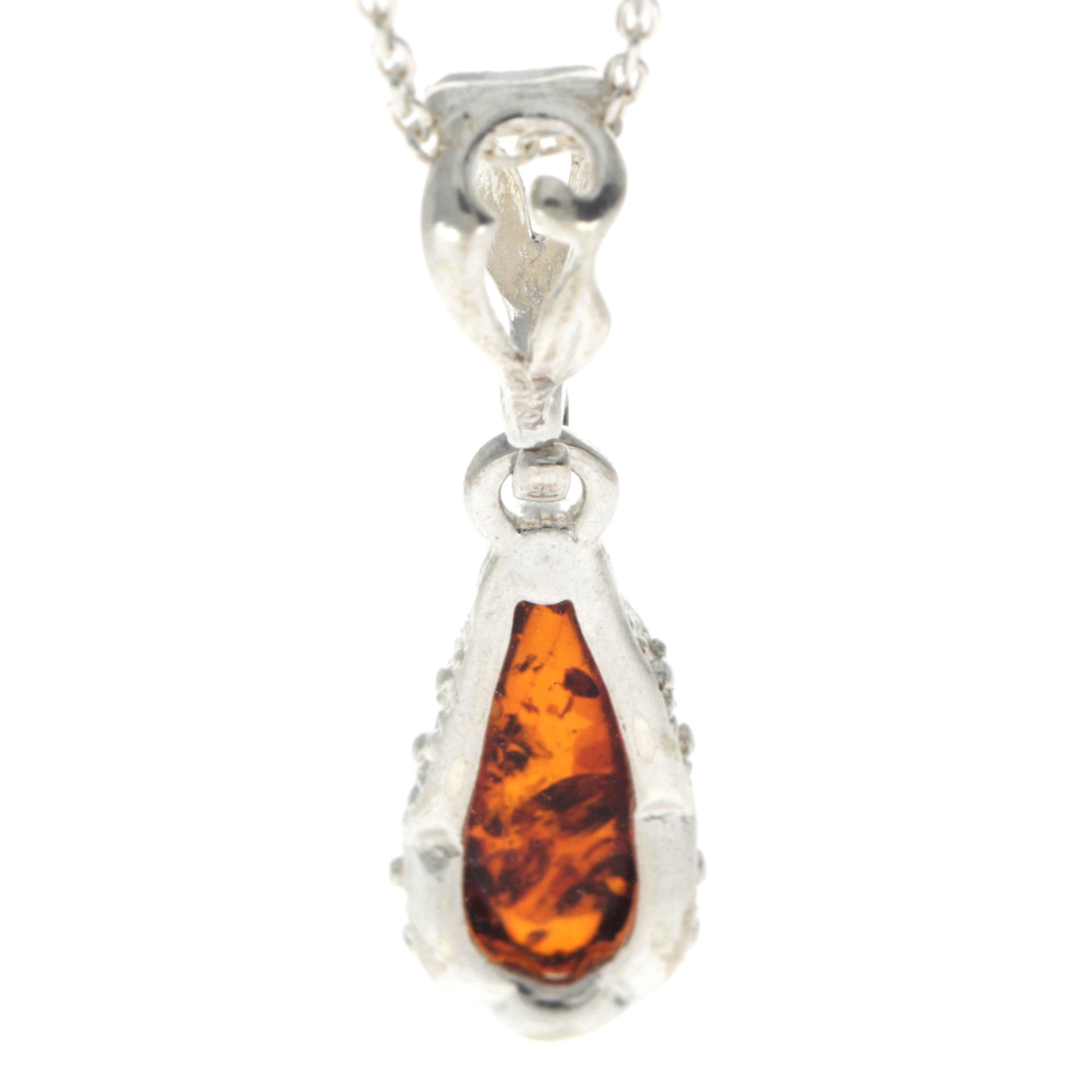 925 Sterling Silver & Baltic Amber Modern Teardrop Pendant - G233