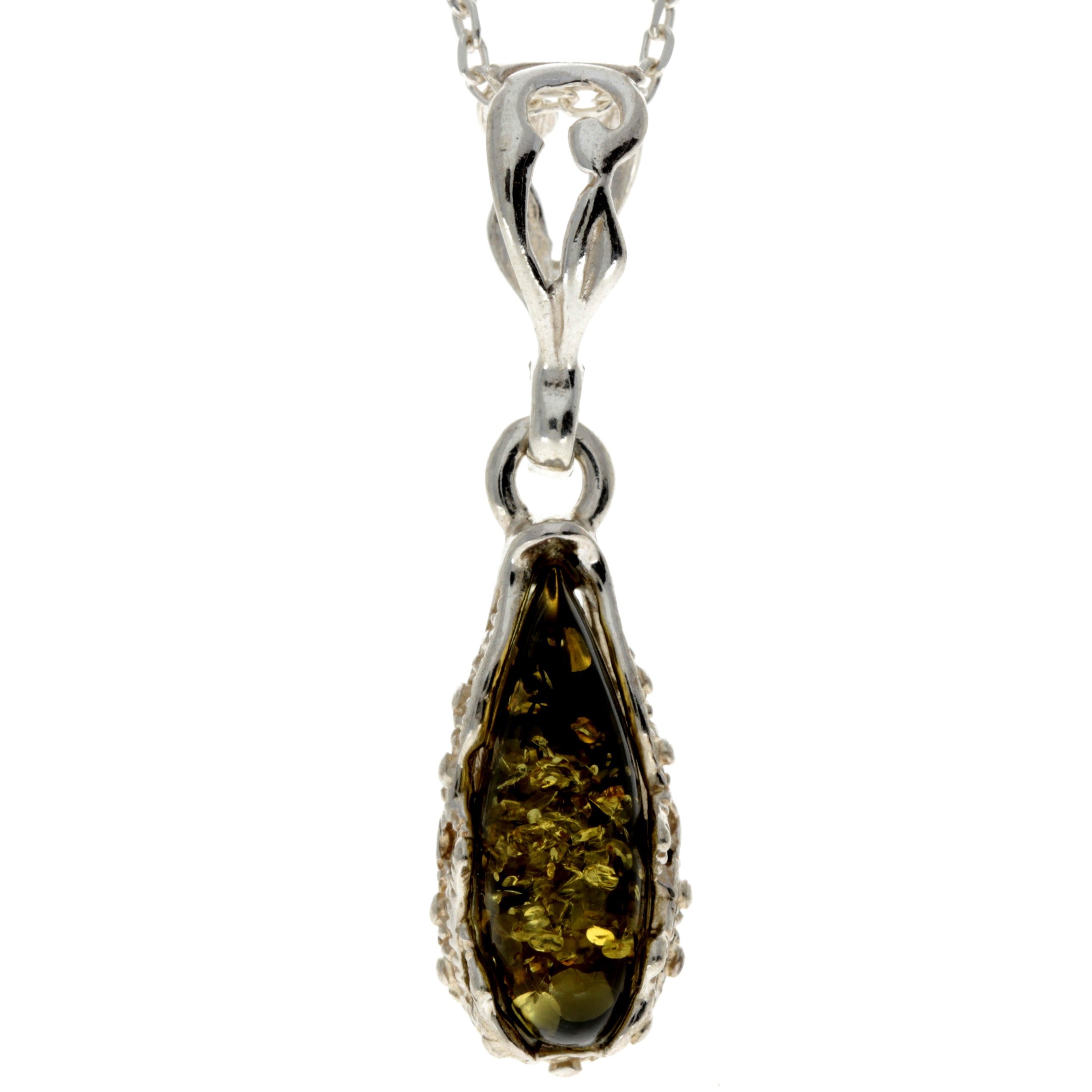 925 Sterling Silver & Baltic Amber Modern Teardrop Pendant - G233