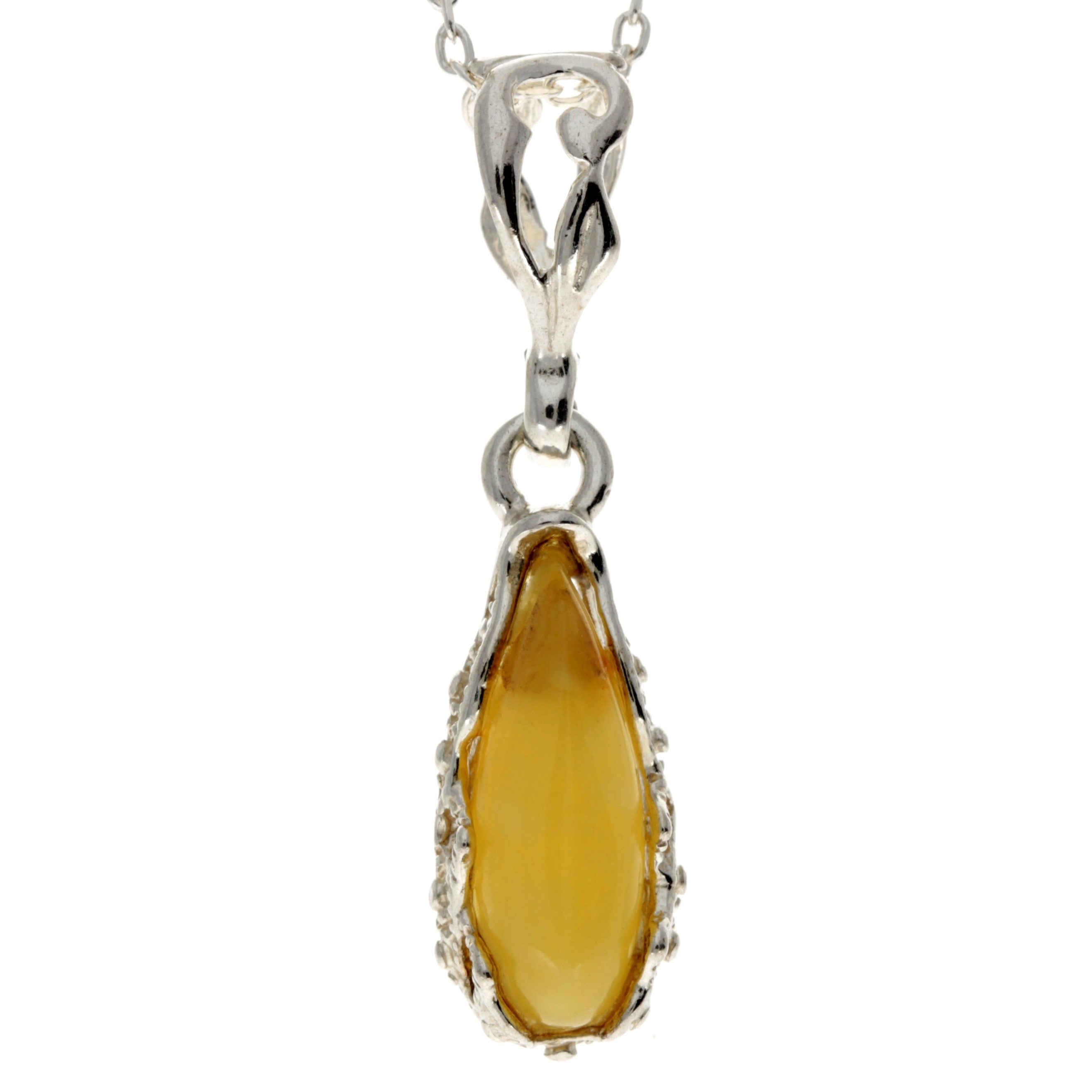 925 Sterling Silver & Baltic Amber Modern Teardrop Pendant - G233