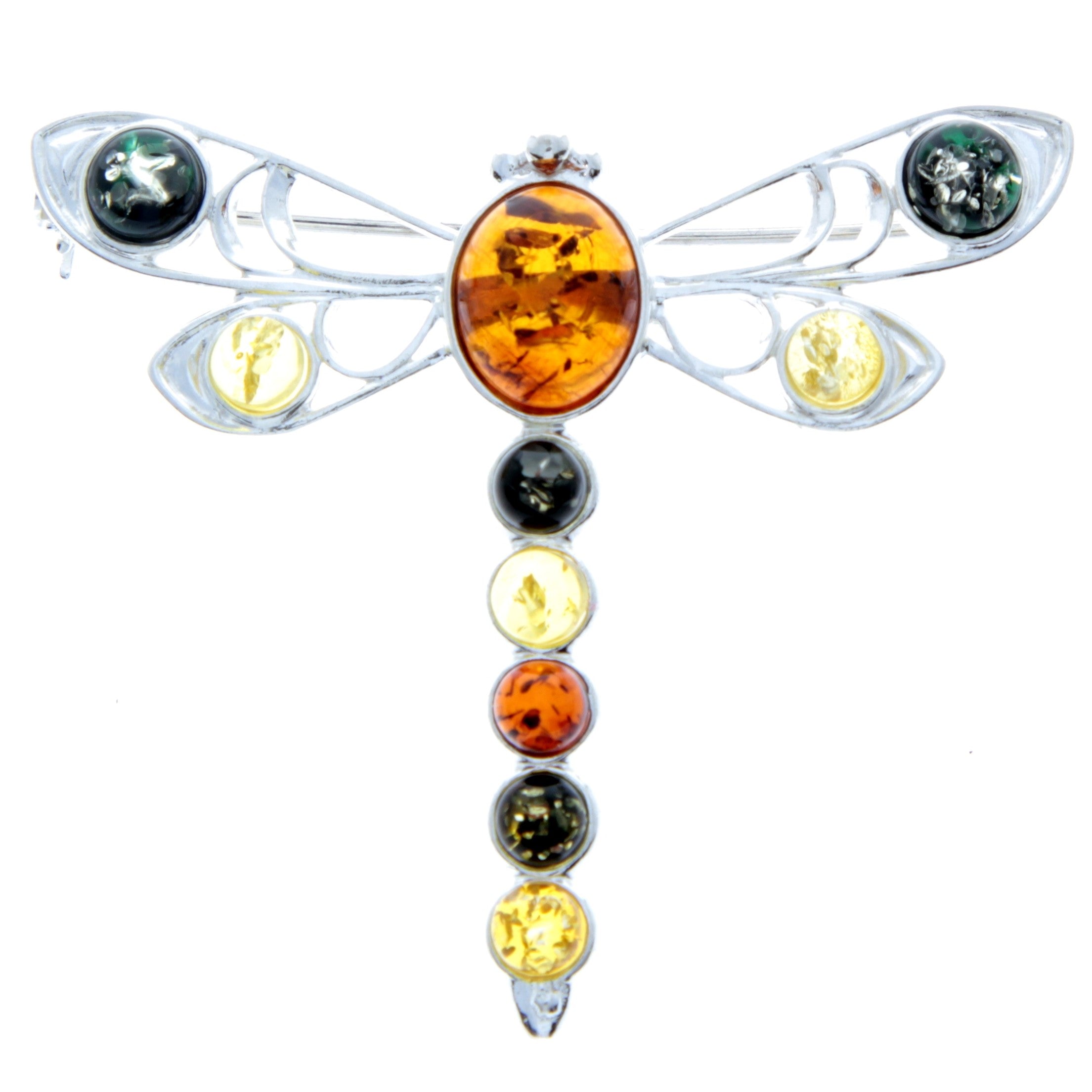 925 Sterling Silver & Baltic Amber Dragonfly Butterfly Brooch - 4032