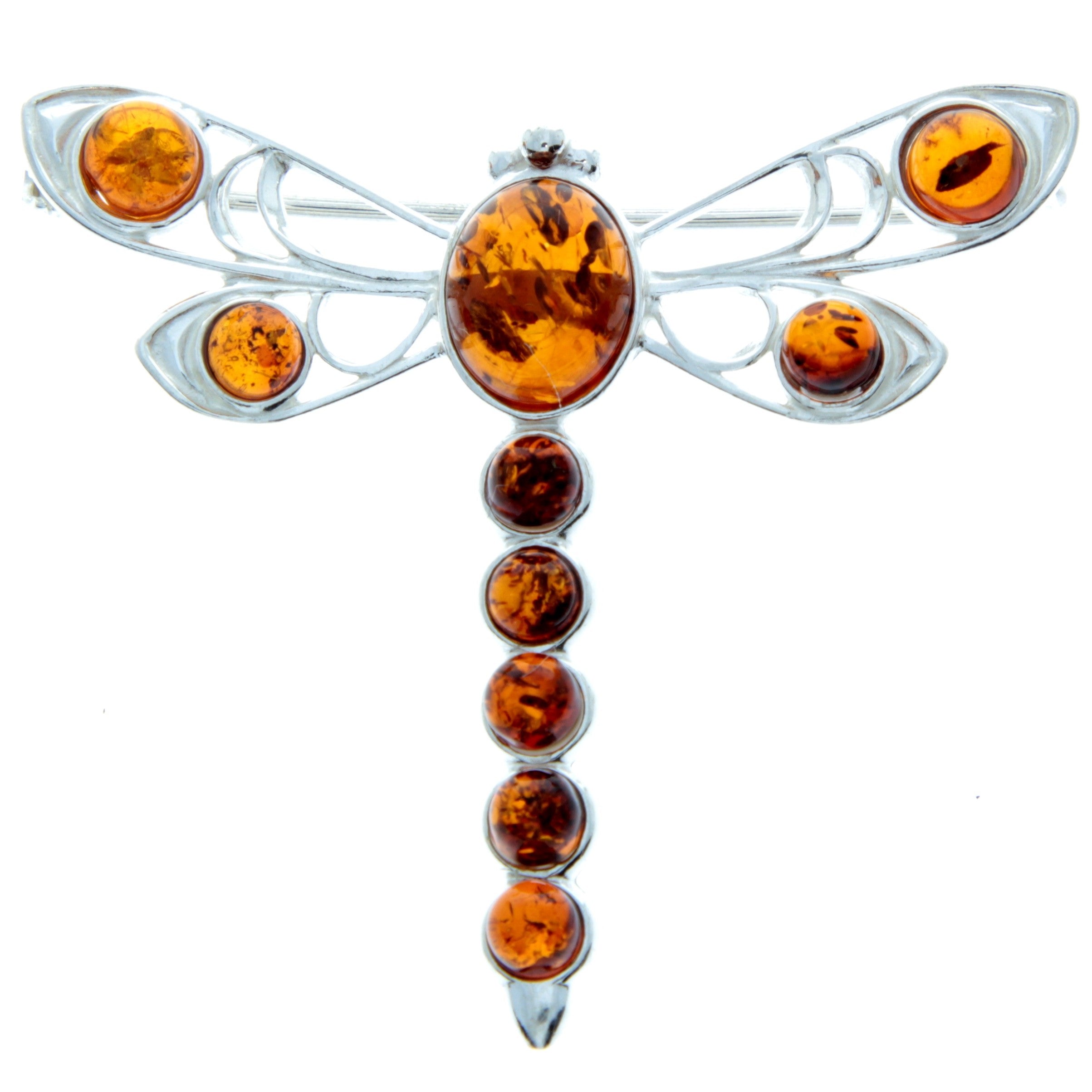 925 Sterling Silver & Baltic Amber Dragonfly Butterfly Brooch - 4032