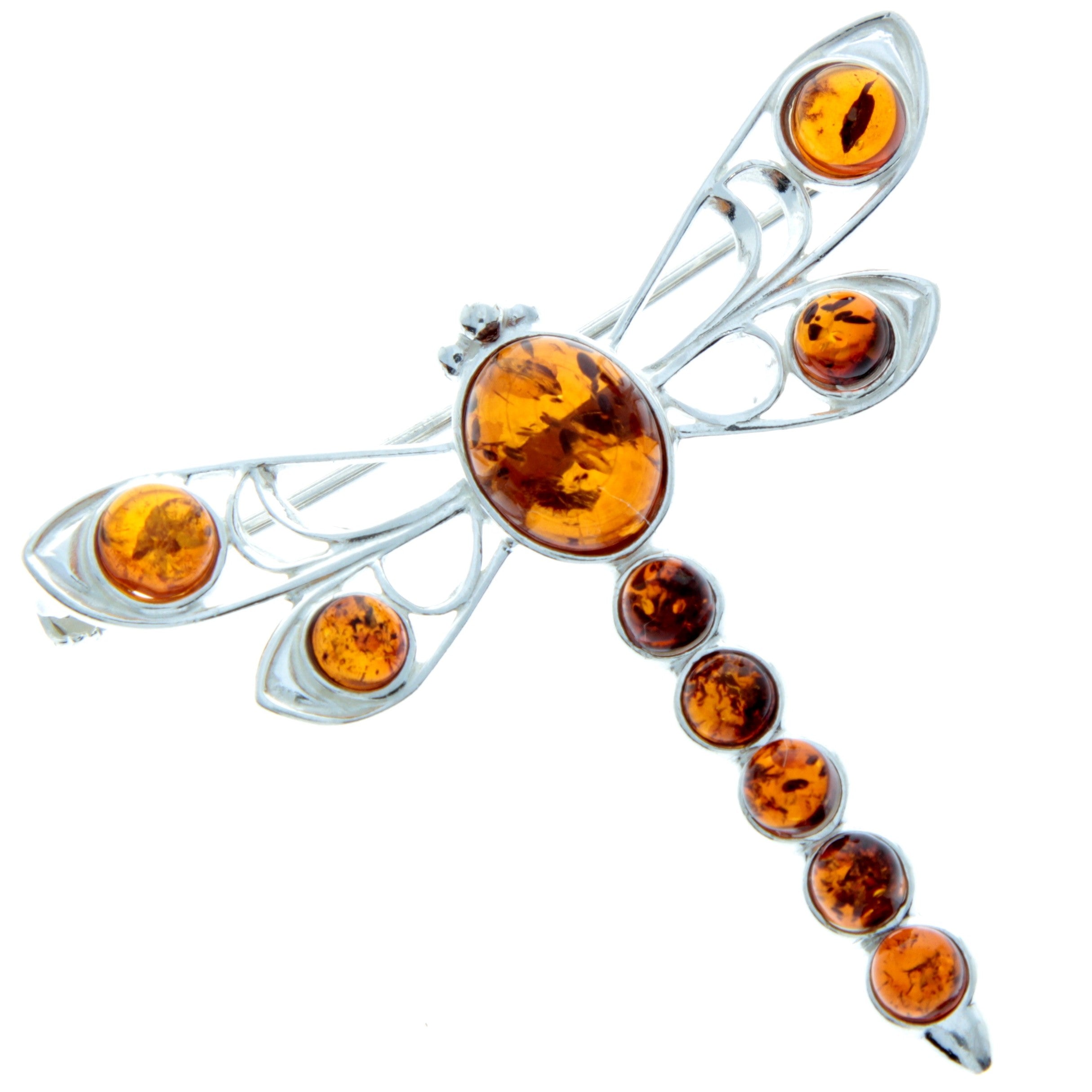 925 Sterling Silver & Baltic Amber Dragonfly Butterfly Brooch - 4032