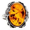 925 Sterling Silver & Baltic Amber Large Art Deco Oval Ring - 7006