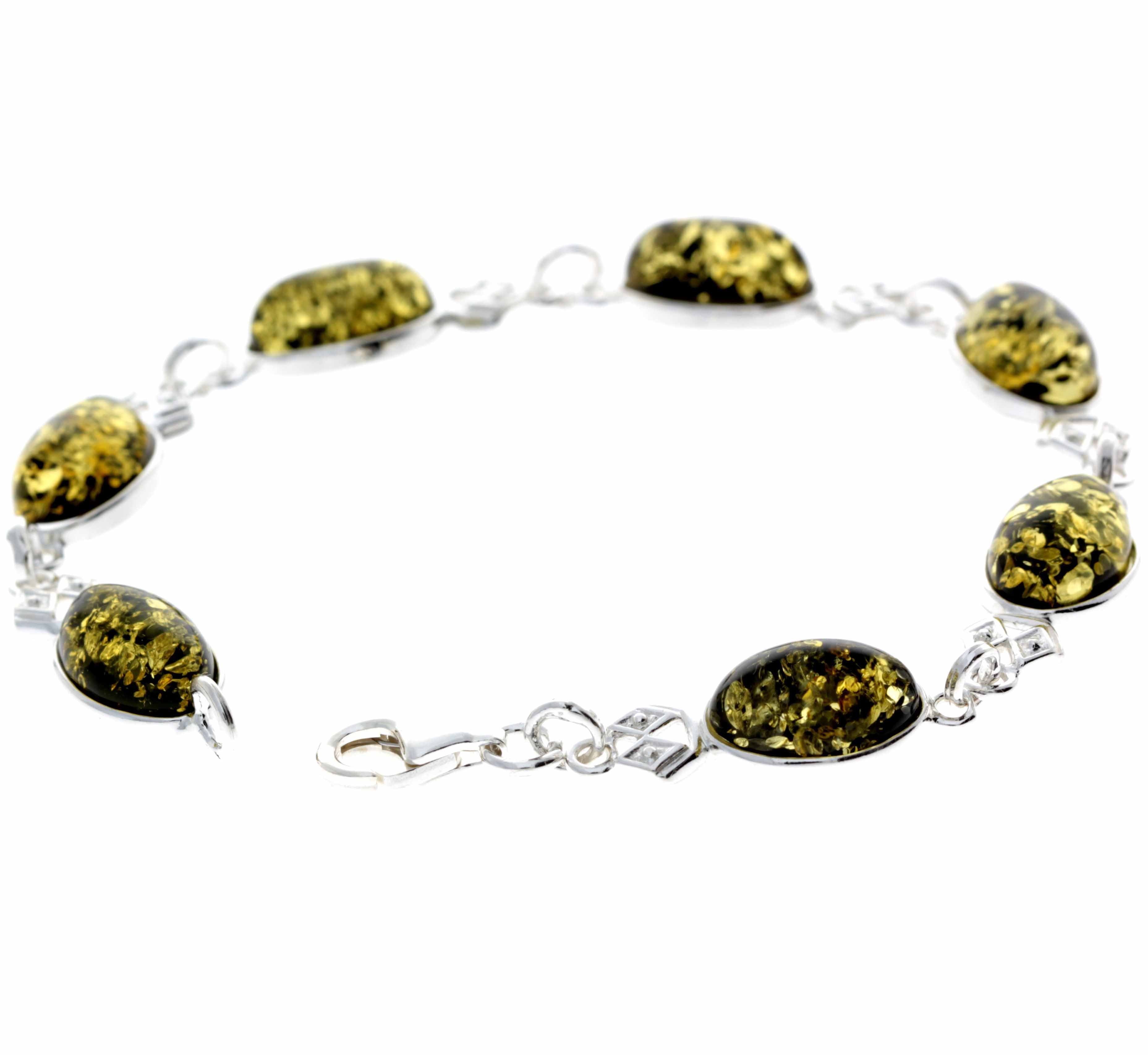 925 Sterling Silver & Genuine Baltic Amber Link Bracelet - 3233