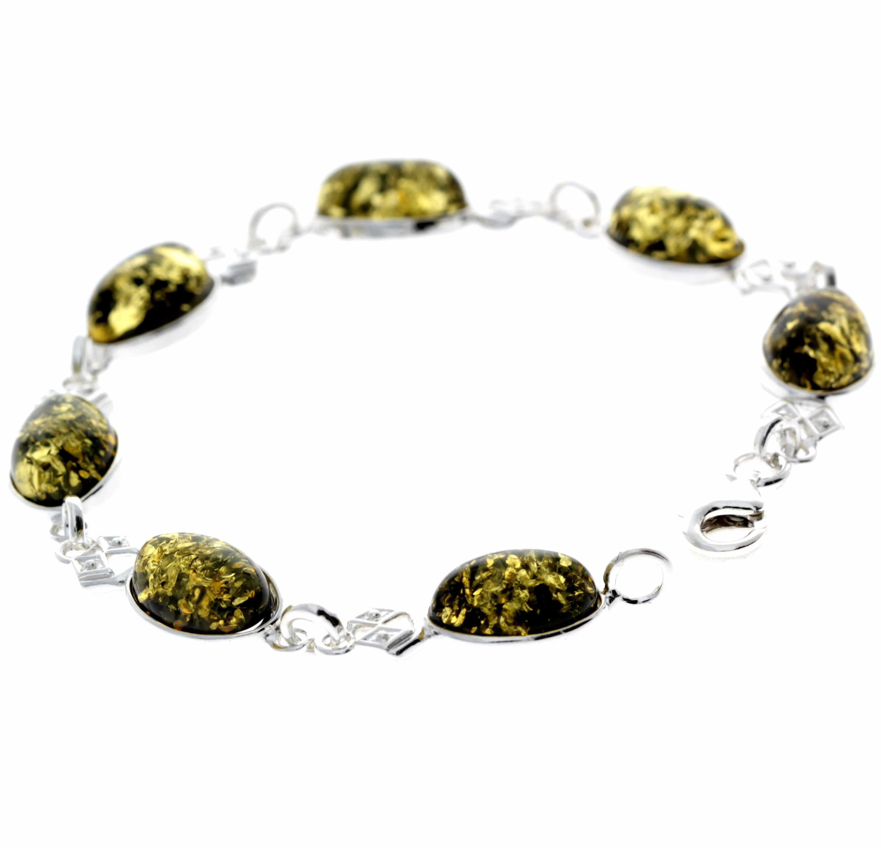 925 Sterling Silver & Genuine Baltic Amber Link Bracelet - 3233