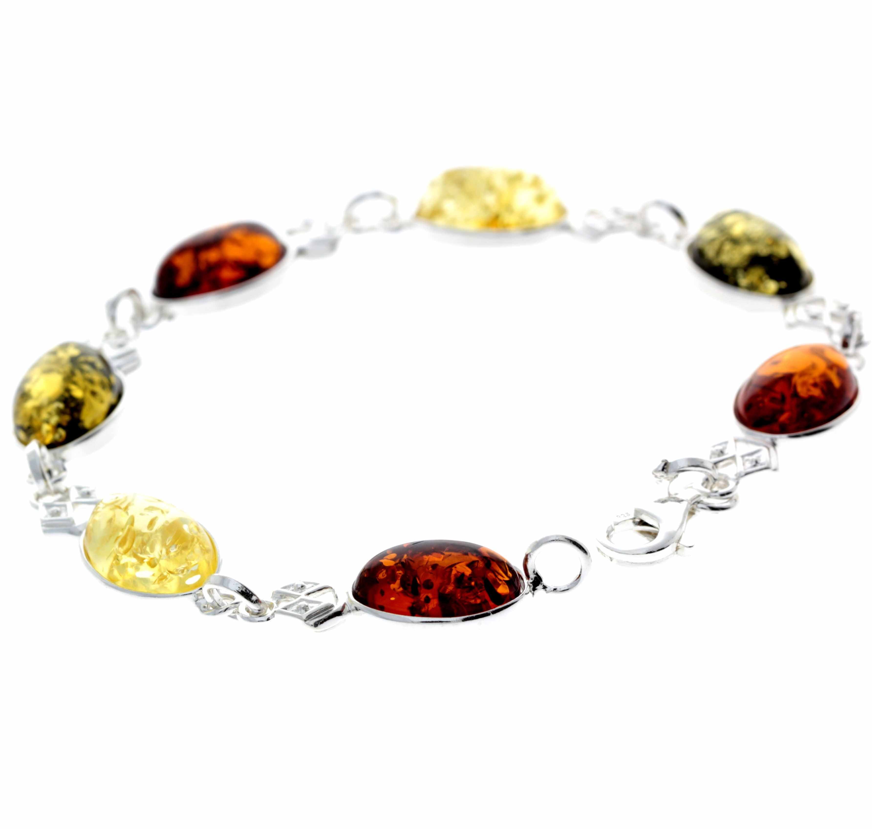 925 Sterling Silver & Genuine Baltic Amber Link Bracelet - 3233