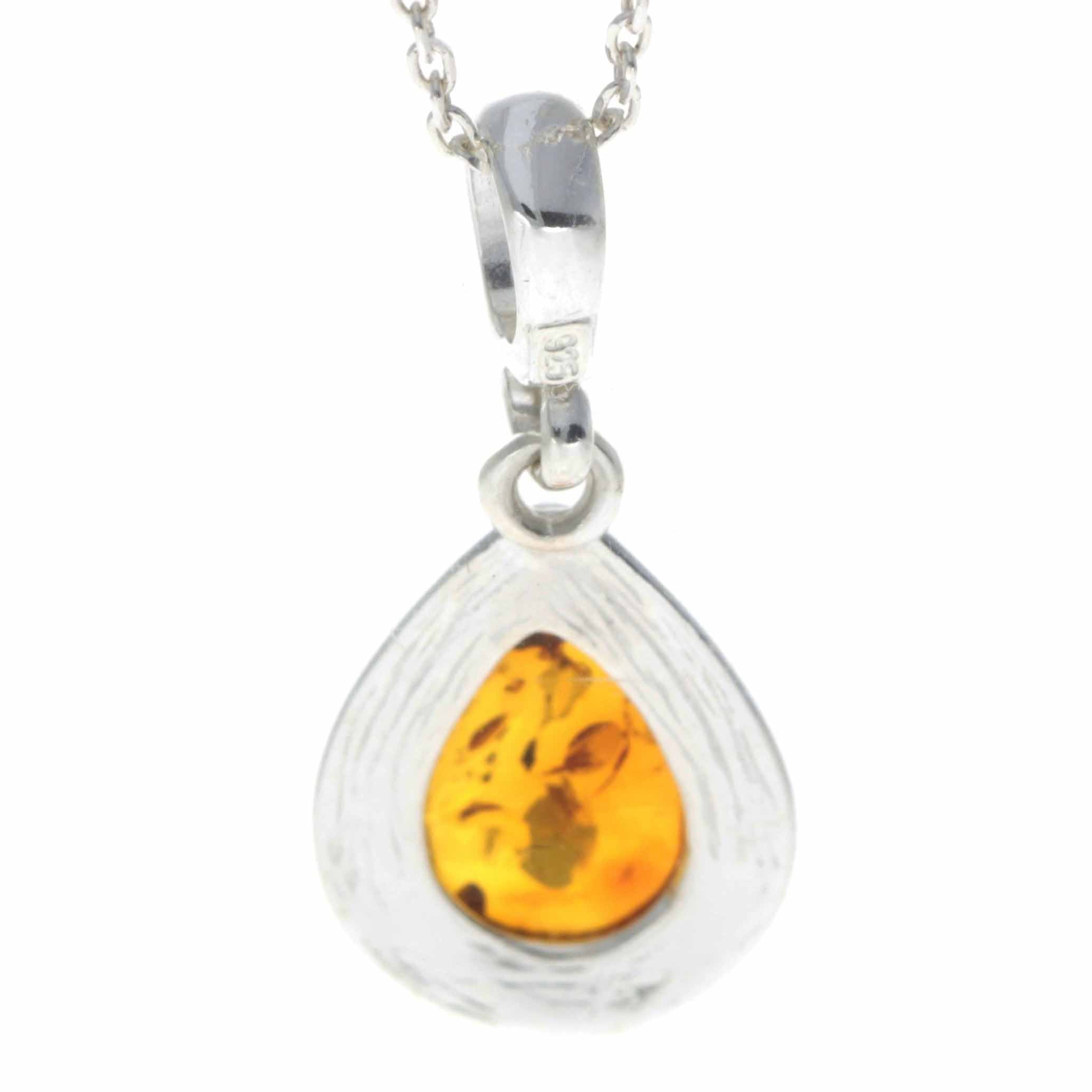 925 Sterling Silver & Baltic Amber Teardrop Classic Pendant - 435