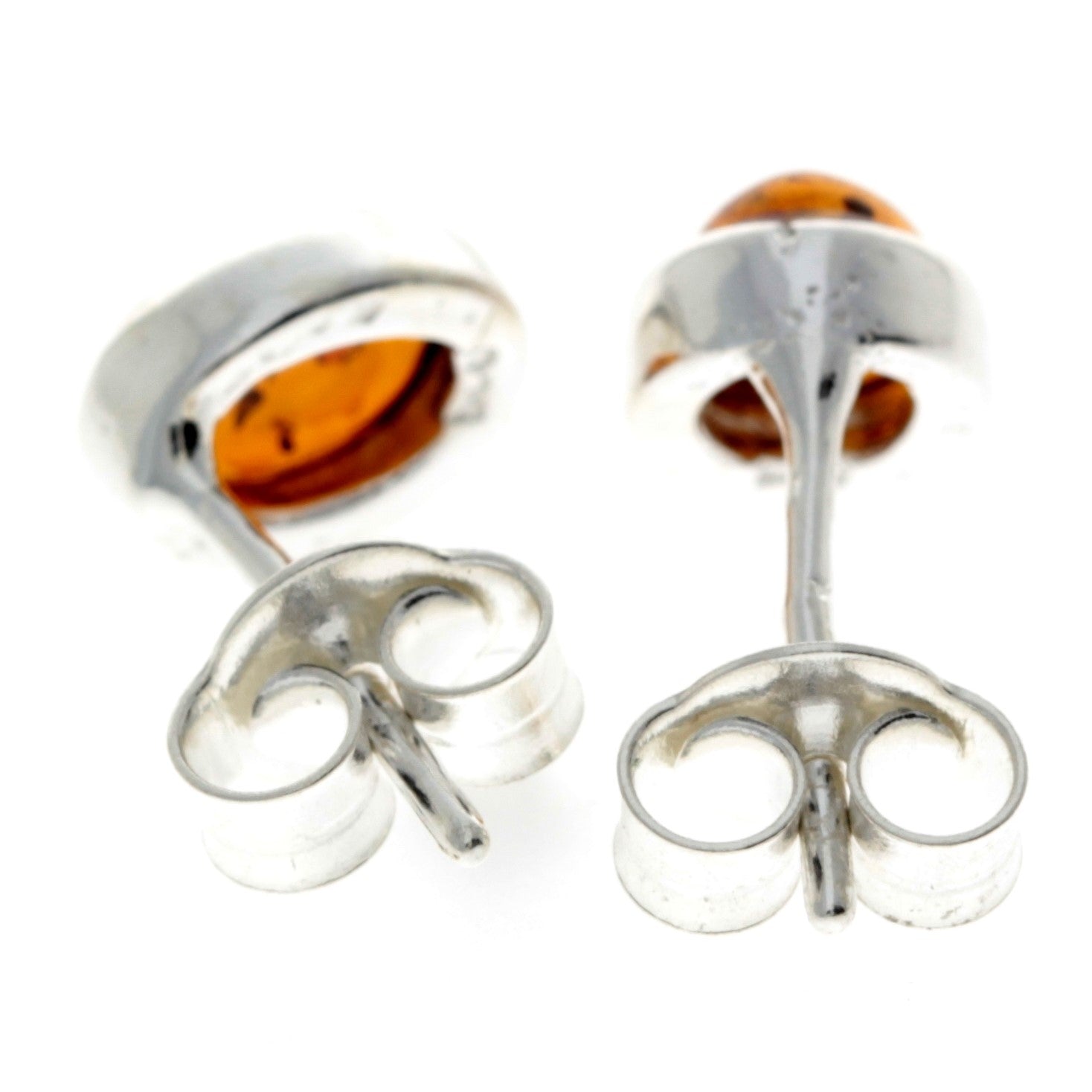 925 Sterling Silver & Baltic Amber Simple Oval Studs Earrings - 8238