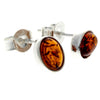 925 Sterling Silver & Baltic Amber Simple Oval Studs Earrings - 8238