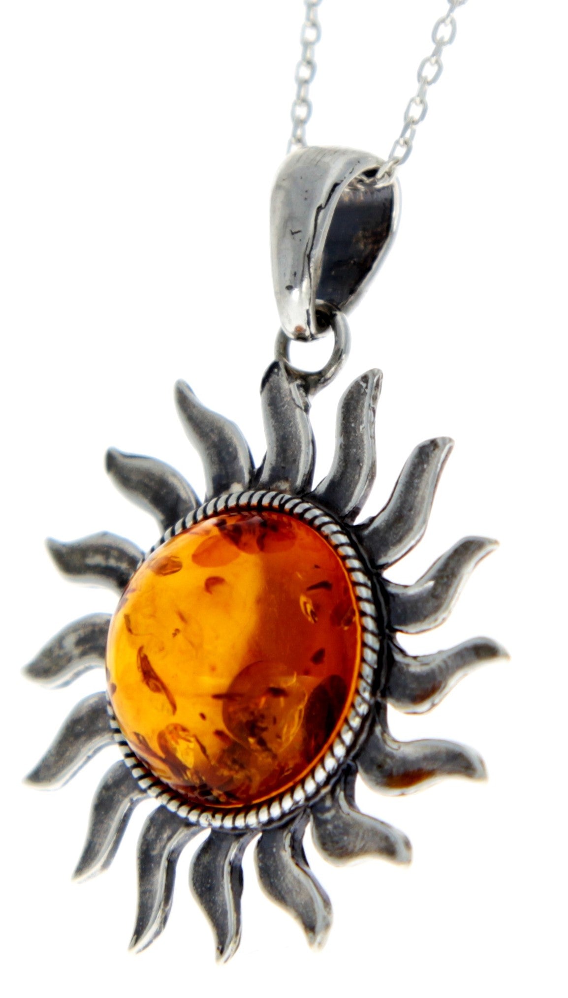 925 Sterling Silver & Baltic Amber Large Star / Sun Pendant - 1753