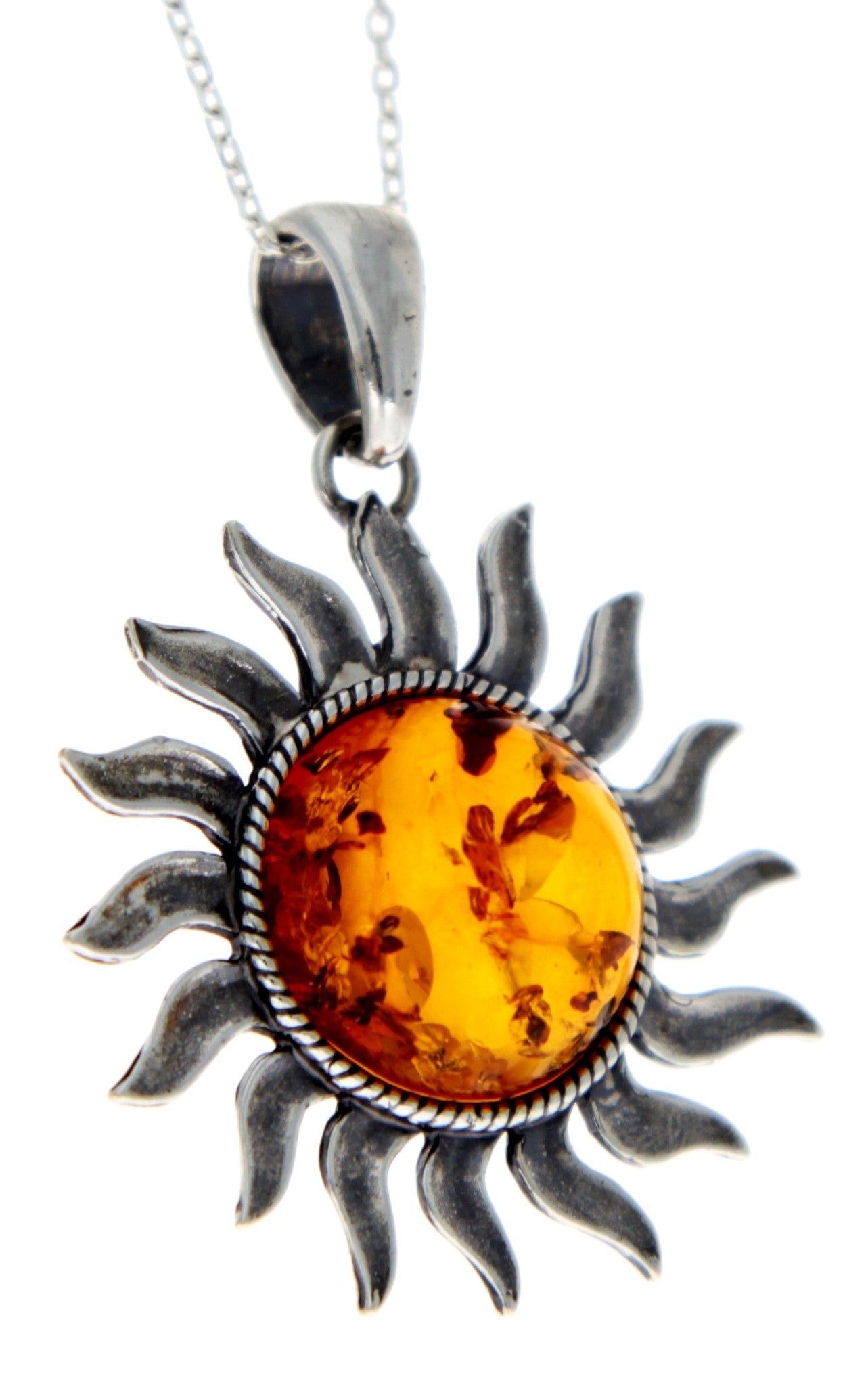 925 Sterling Silver & Baltic Amber Large Star / Sun Pendant - 1753