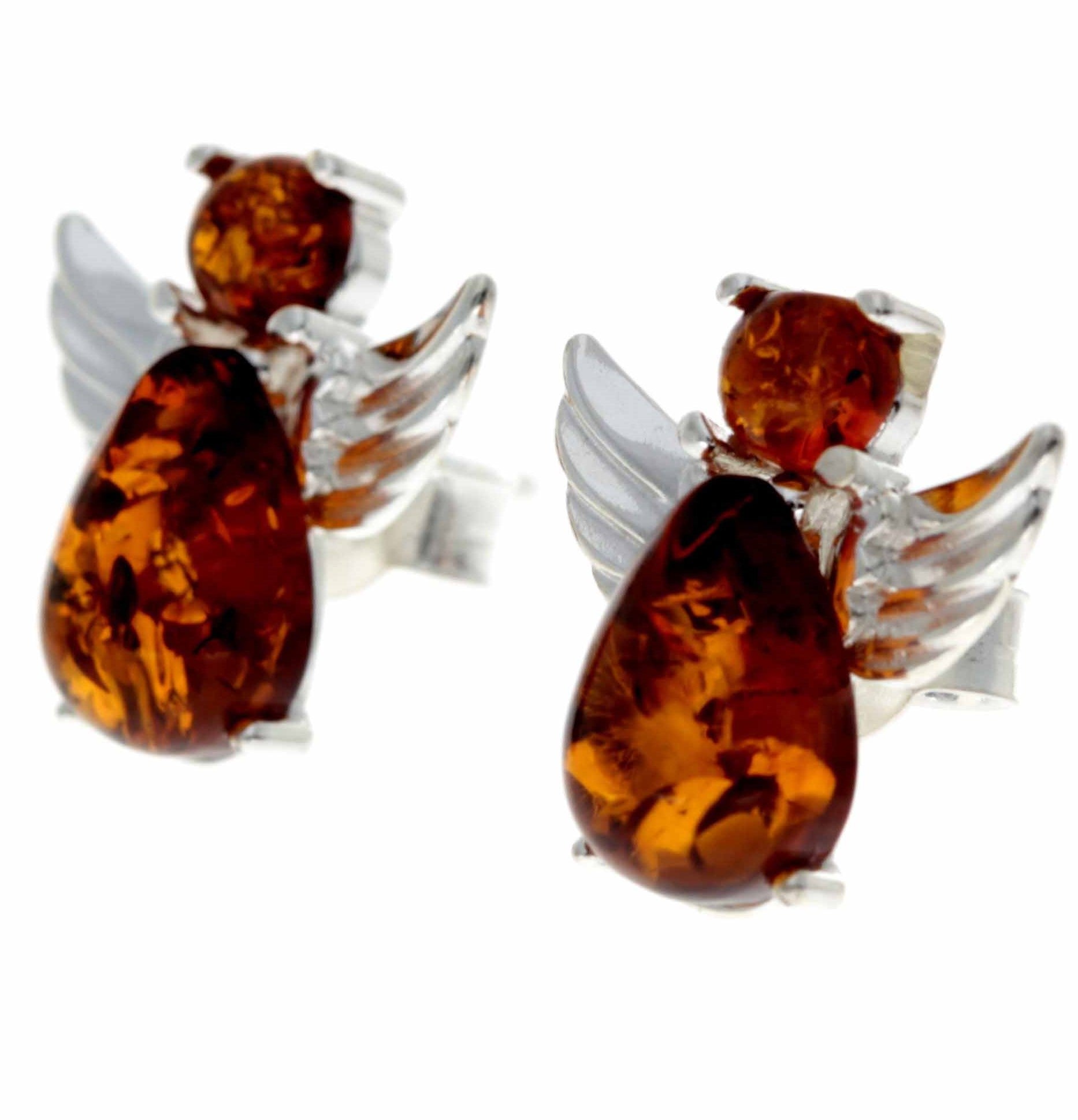 925 Sterling Silver & Baltic Amber Angel Studs Earrings - 8399