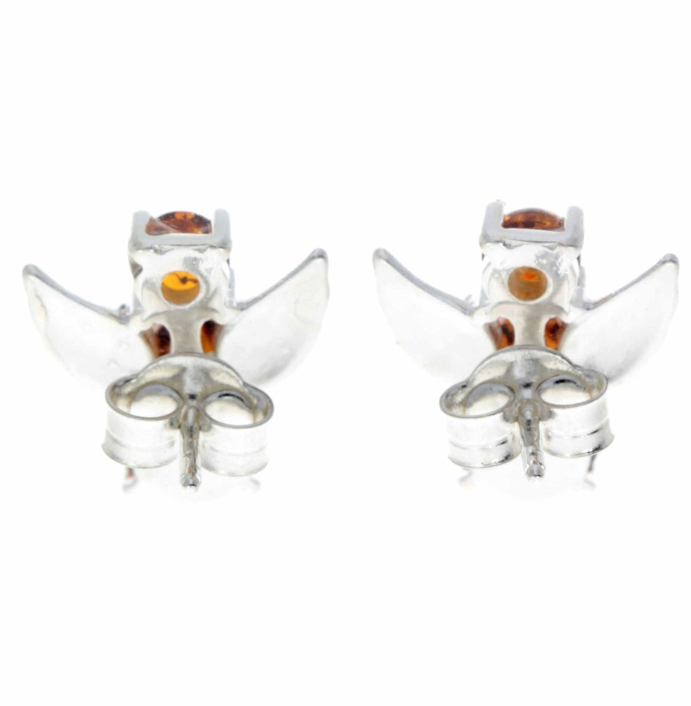 925 Sterling Silver & Baltic Amber Angel Studs Earrings - 8399