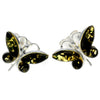 925 Sterling Silver & Baltic Amber Butterfly Studs Earrings - 8494