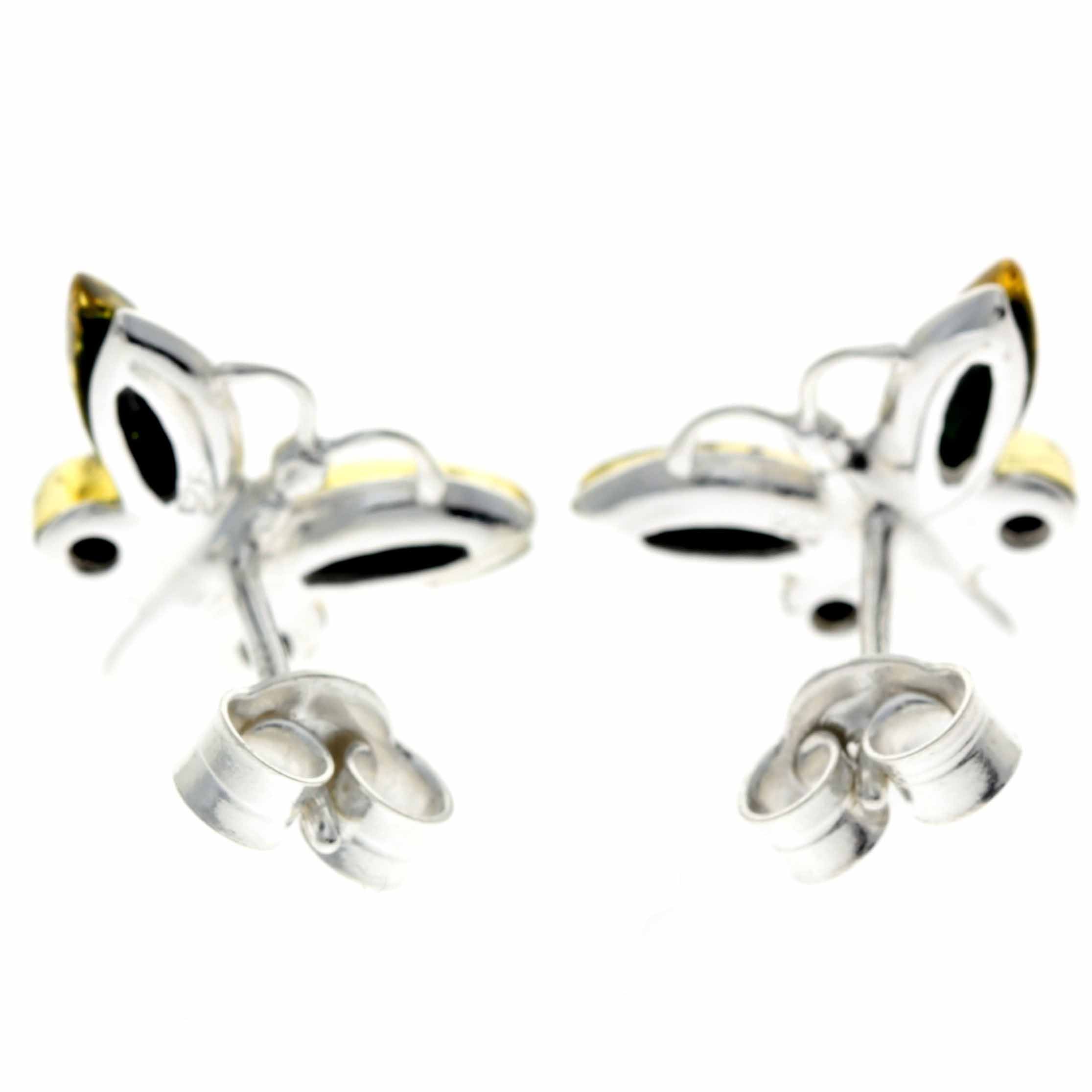 925 Sterling Silver & Baltic Amber Butterfly Studs Earrings - 8494